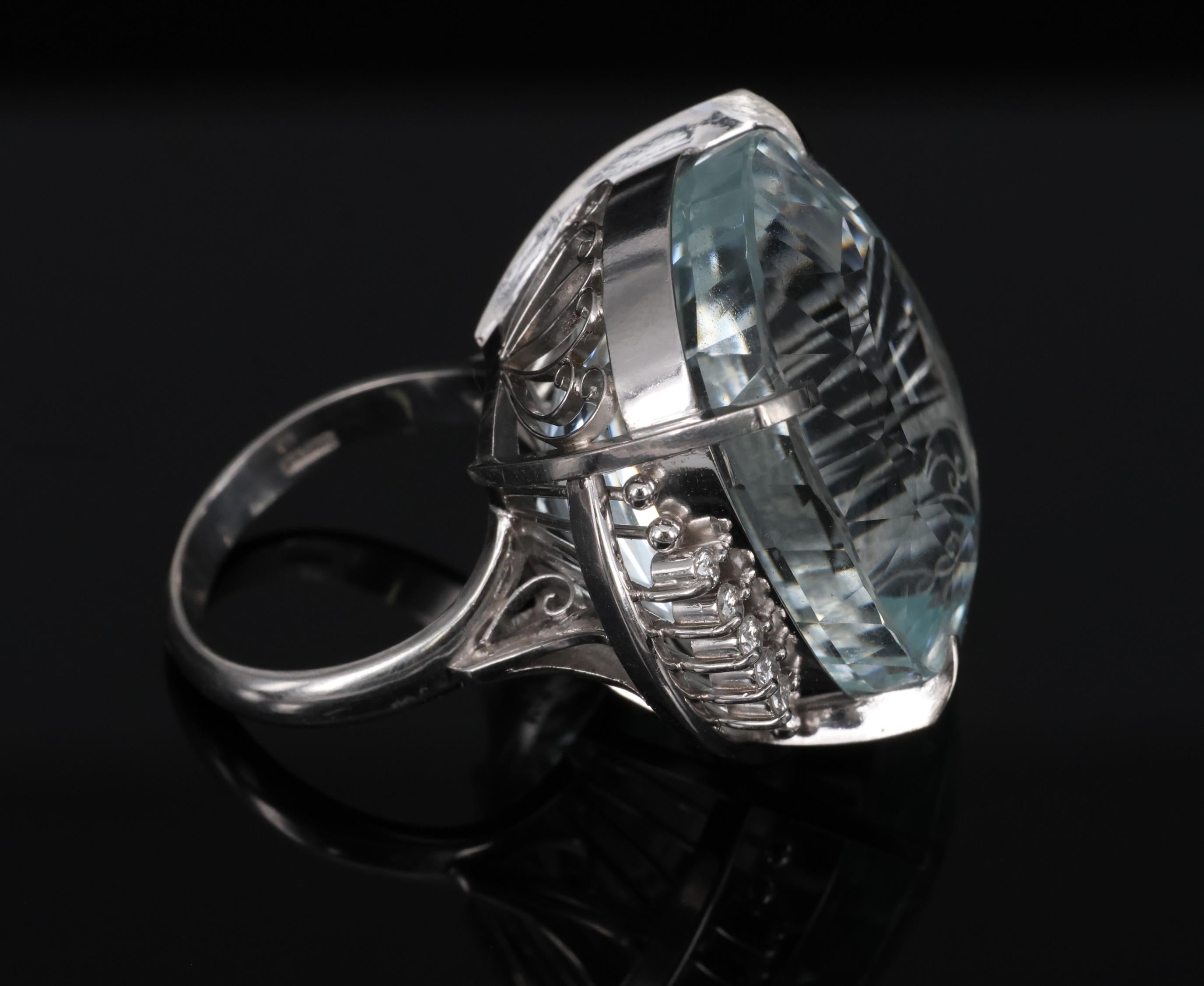 Rare 62.78ct Natural Aquamarine & 0.25ct Diamond Platinum Ring, 29.1g Size 6