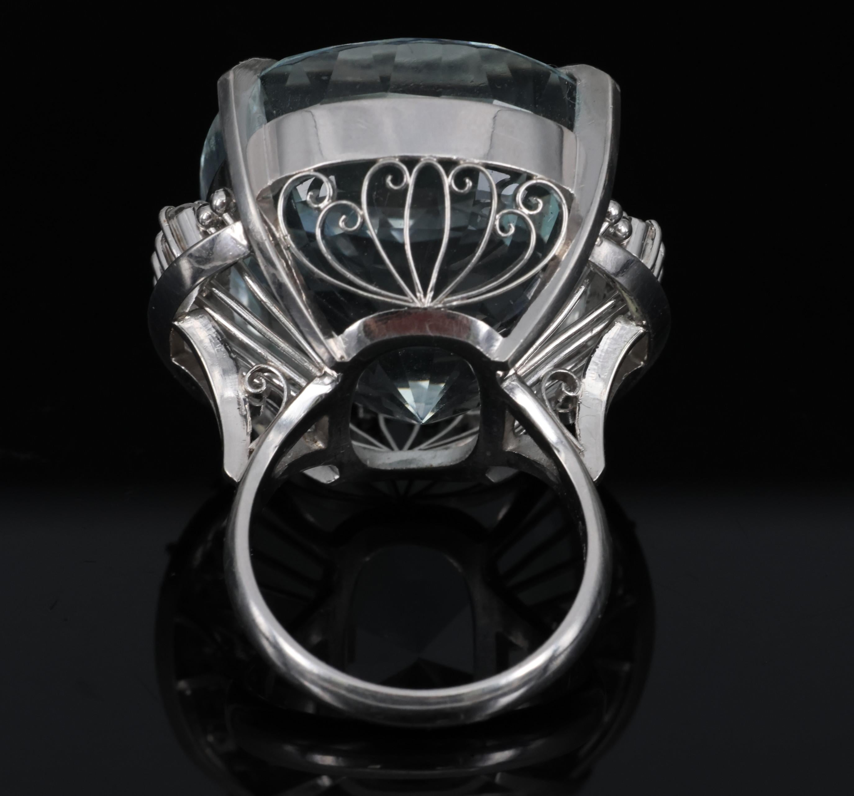 Rare 62.78ct Natural Aquamarine & 0.25ct Diamond Platinum Ring, 29.1g Size 6