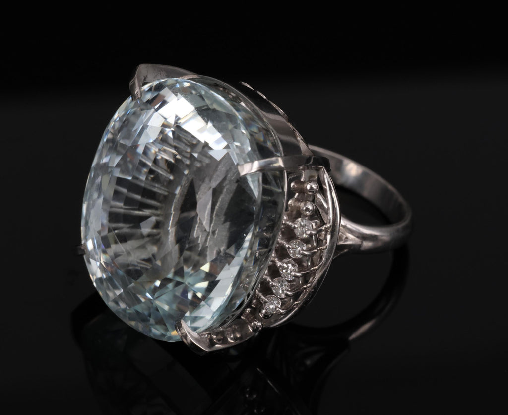 Rare 62.78ct Natural Aquamarine & 0.25ct Diamond Platinum Ring, 29.1g Size 6