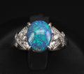 Fine 2.02ct Natural Untreated Black Opal & 0.16ct Diamond Platinum Ring Size 5.5