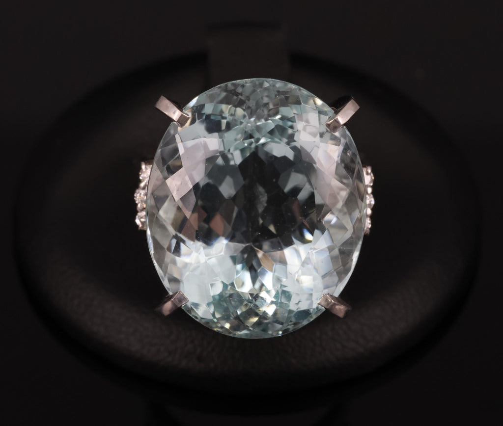 Fine 28.80ct Natural Aquamarine 0.12ct Diamond Platinum Ring 14.8gr Size 8.5