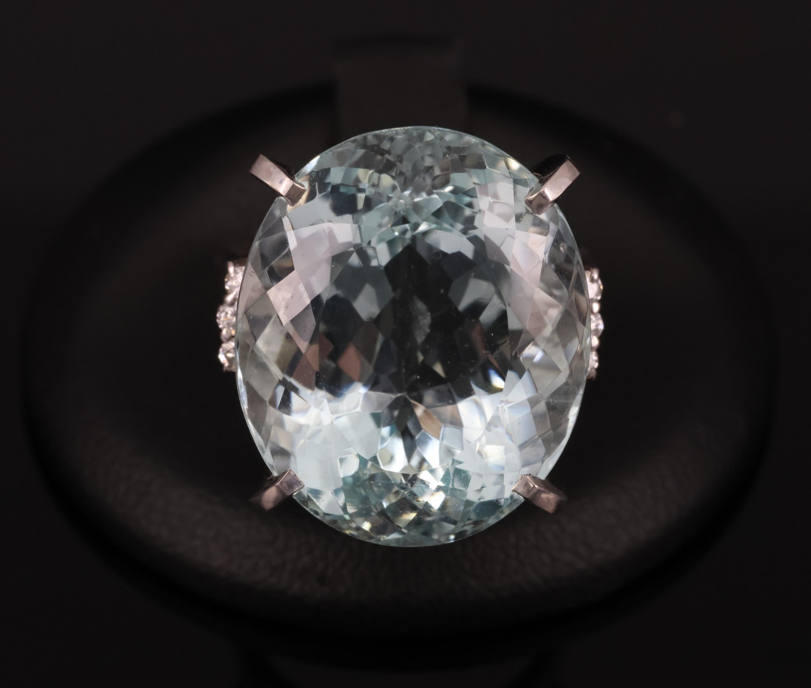 Fine 28.80ct Natural Aquamarine 0.12ct Diamond Platinum Ring 14.8gr Size 8.5