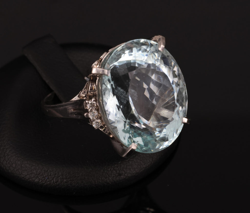 Fine 28.80ct Natural Aquamarine 0.12ct Diamond Platinum Ring 14.8gr Size 8.5