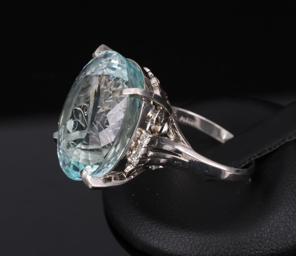 Fine 28.80ct Natural Aquamarine 0.12ct Diamond Platinum Ring 14.8gr Size 8.5