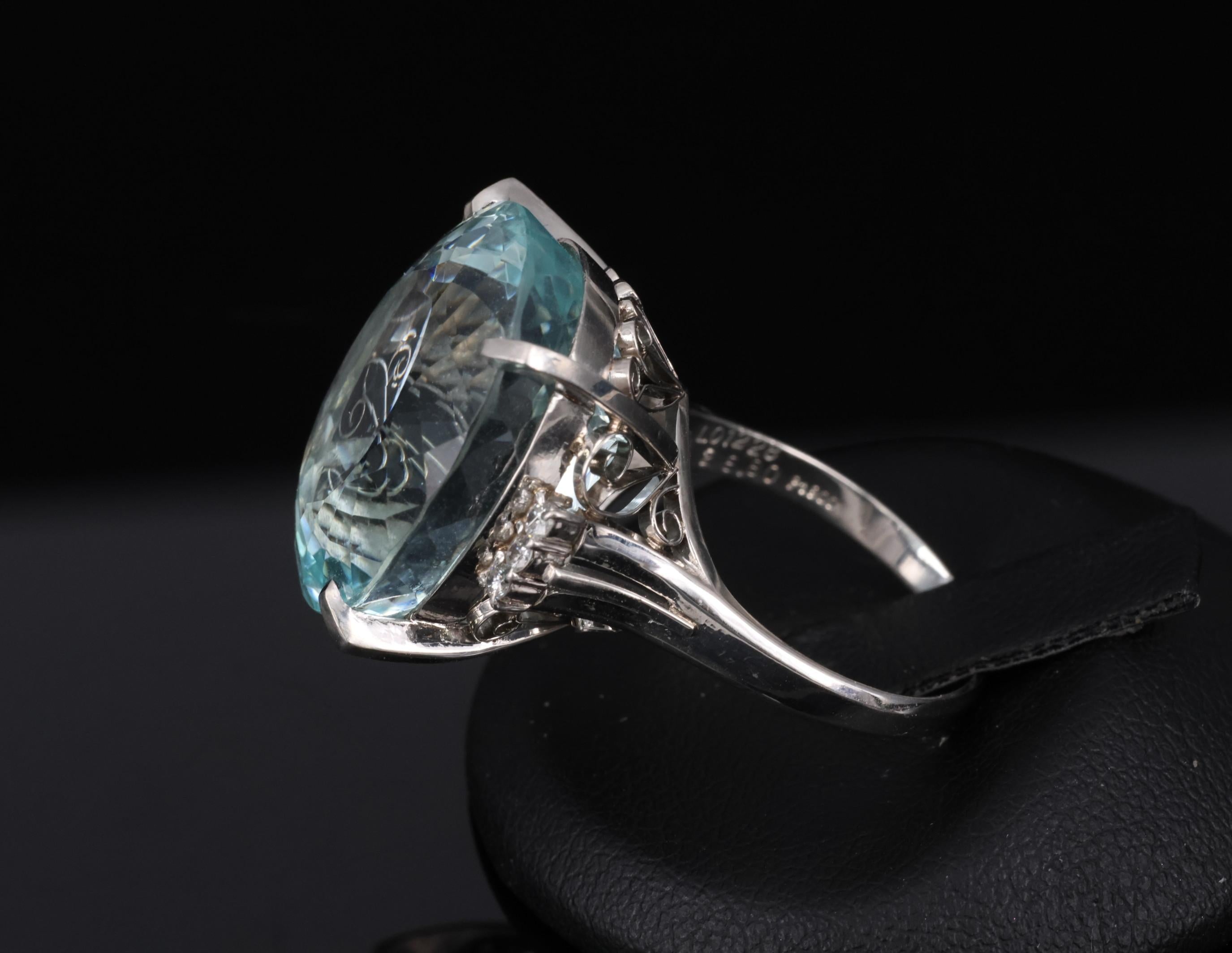 Fine 28.80ct Natural Aquamarine 0.12ct Diamond Platinum Ring 14.8gr Size 8.5