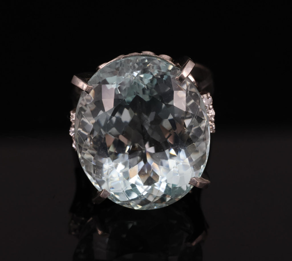 Fine 28.80ct Natural Aquamarine 0.12ct Diamond Platinum Ring 14.8gr Size 8.5