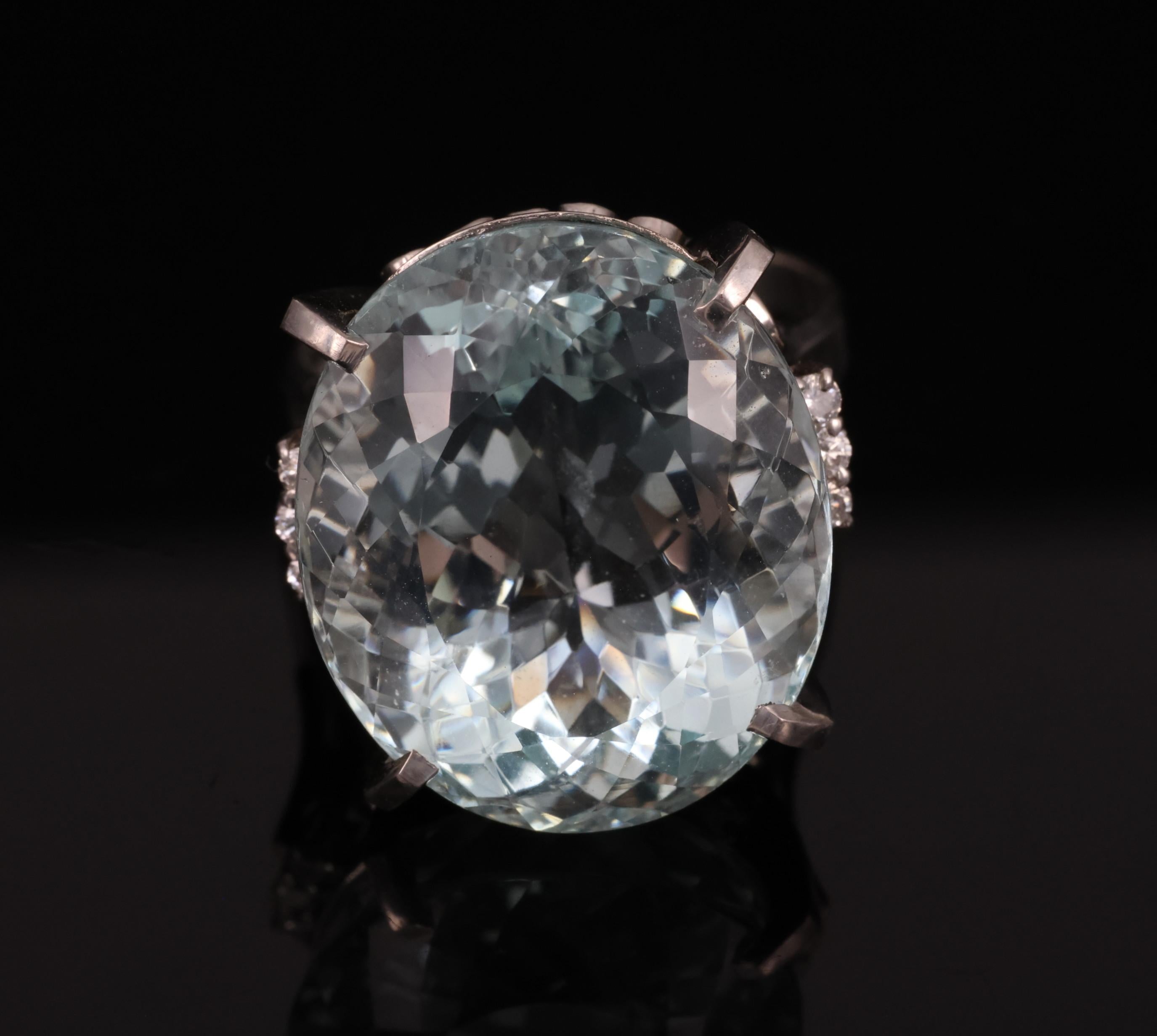 Fine 28.80ct Natural Aquamarine 0.12ct Diamond Platinum Ring 14.8gr Size 8.5