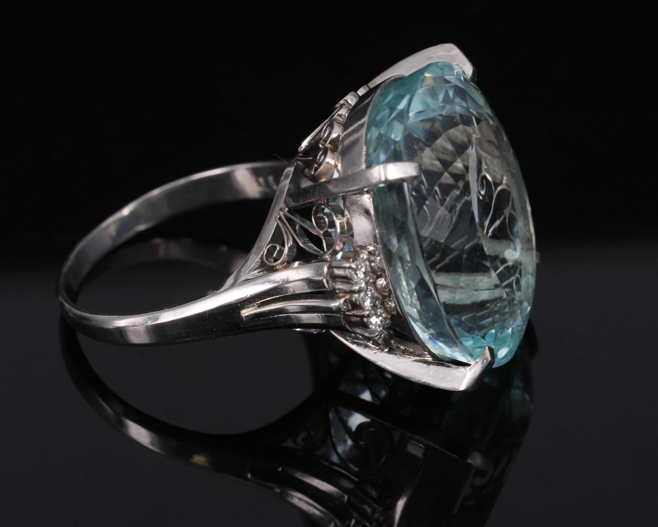 Fine 28.80ct Natural Aquamarine 0.12ct Diamond Platinum Ring 14.8gr Size 8.5
