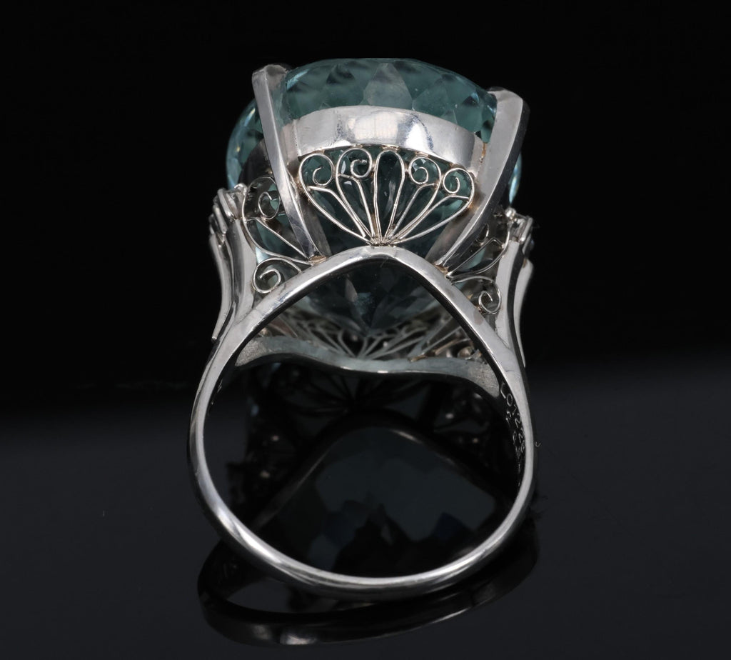 Fine 28.80ct Natural Aquamarine 0.12ct Diamond Platinum Ring 14.8gr Size 8.5
