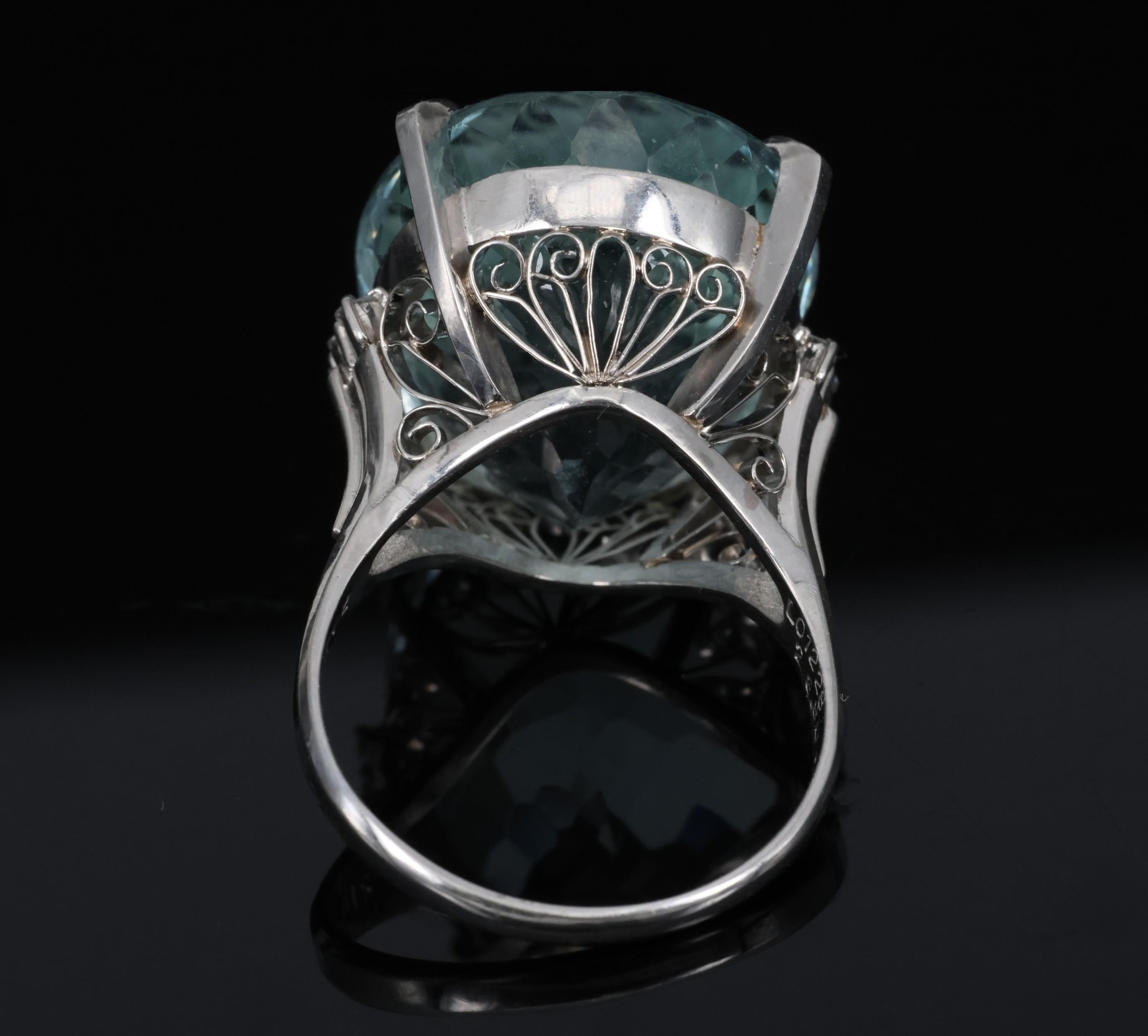 Fine 28.80ct Natural Aquamarine 0.12ct Diamond Platinum Ring 14.8gr Size 8.5