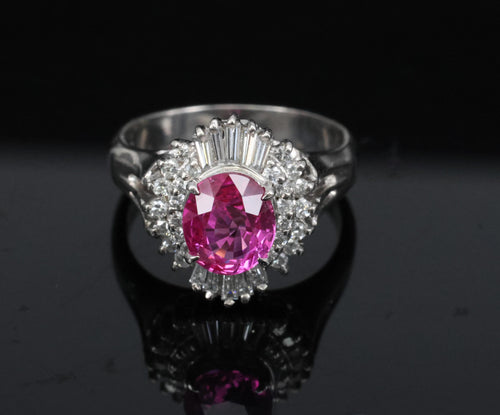 1.21ct GIA Burma No Heat Pink Sapphire & 0.40ct Diamond Platinum Ring, Size 4.5