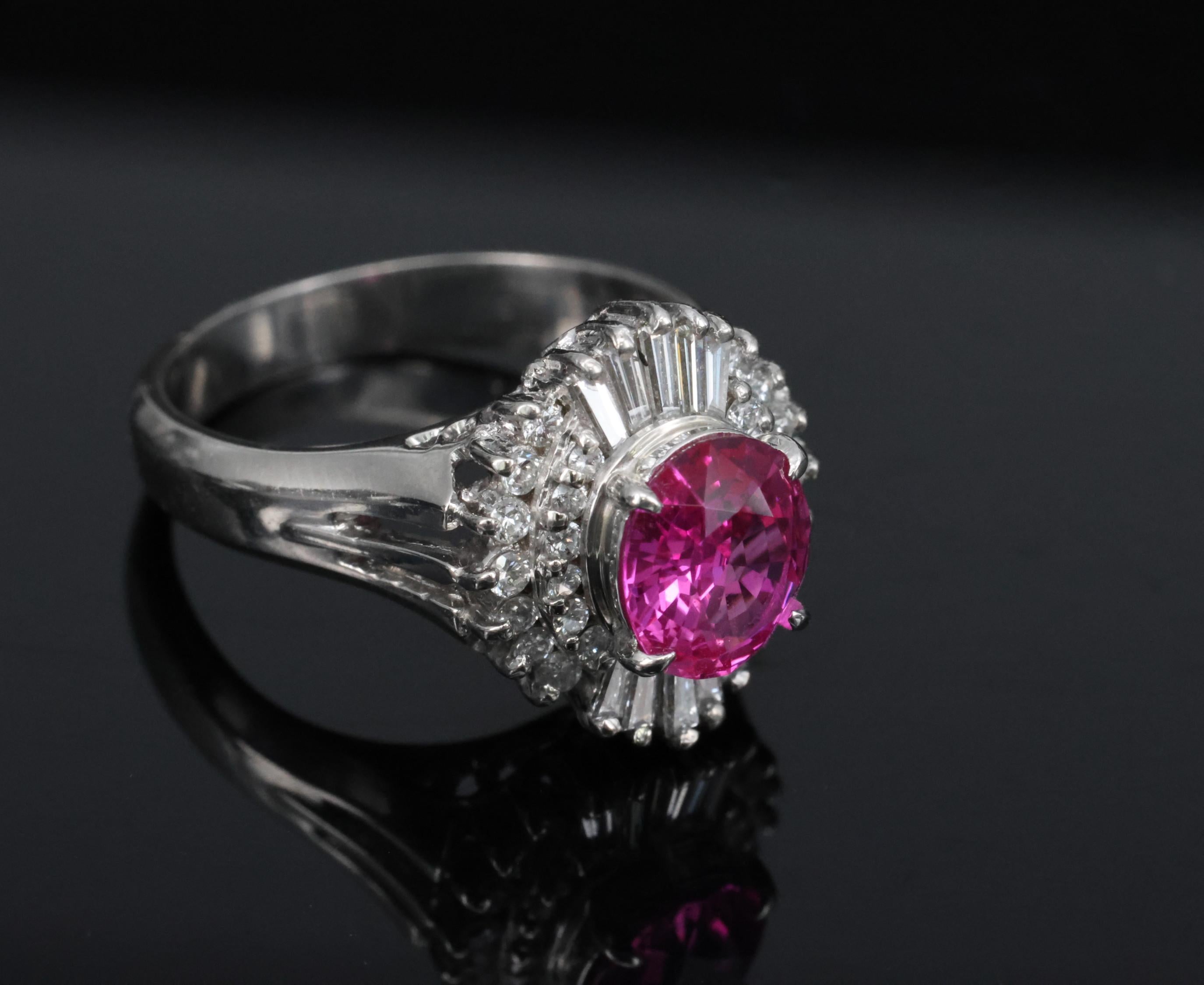 1.21ct GIA Burma No Heat Pink Sapphire & 0.40ct Diamond Platinum Ring, Size 4.5