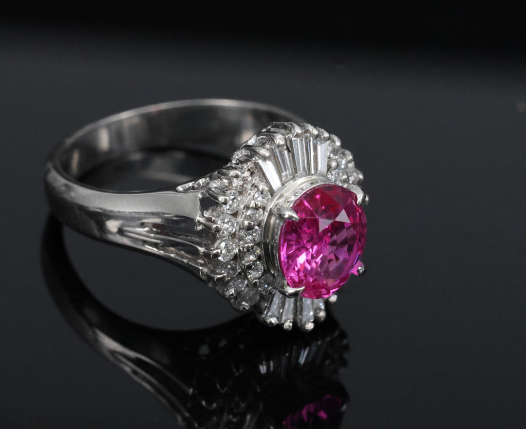1.21ct GIA Burma No Heat Pink Sapphire & 0.40ct Diamond Platinum Ring, Size 4.5