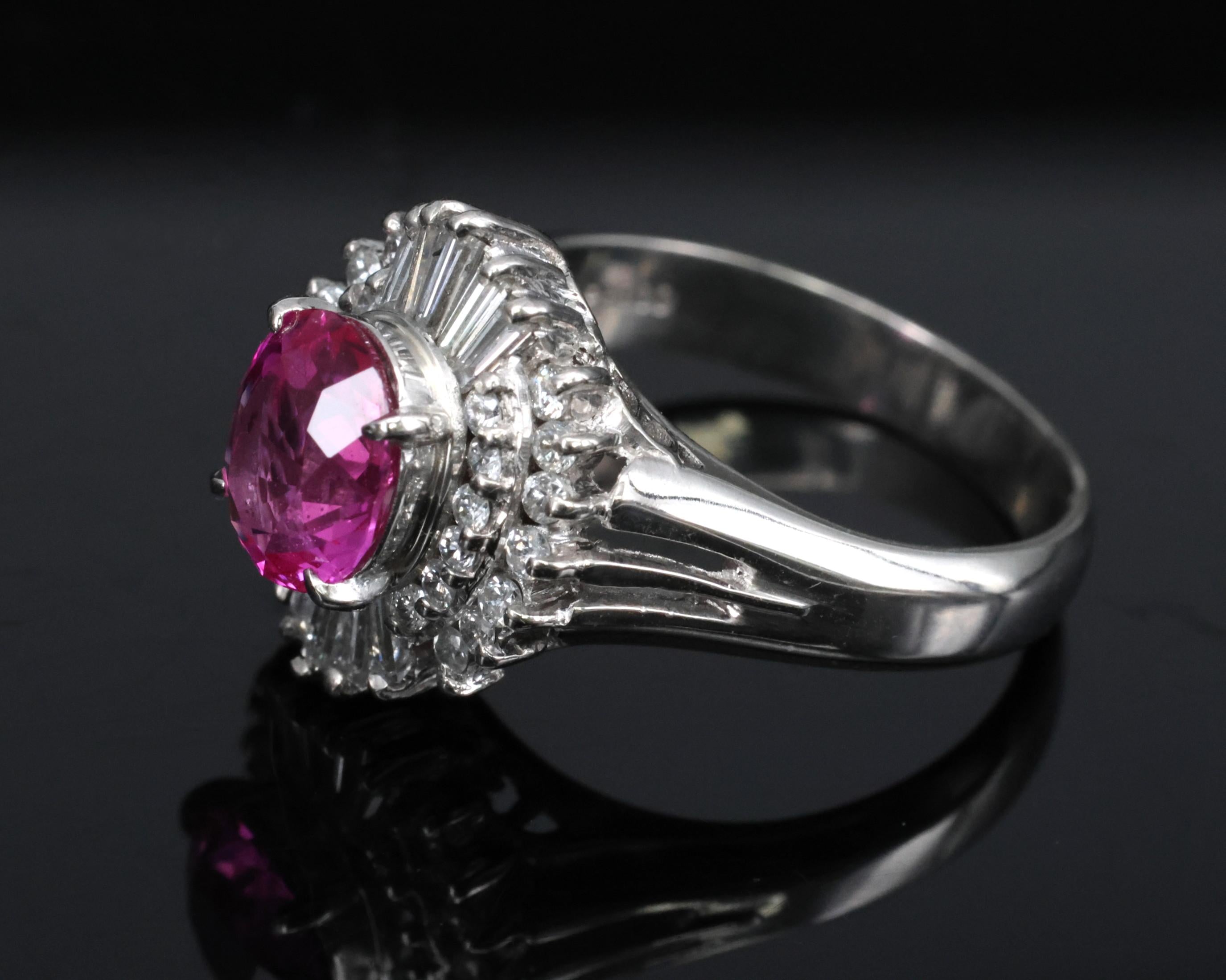 1.21ct GIA Burma No Heat Pink Sapphire & 0.40ct Diamond Platinum Ring, Size 4.5