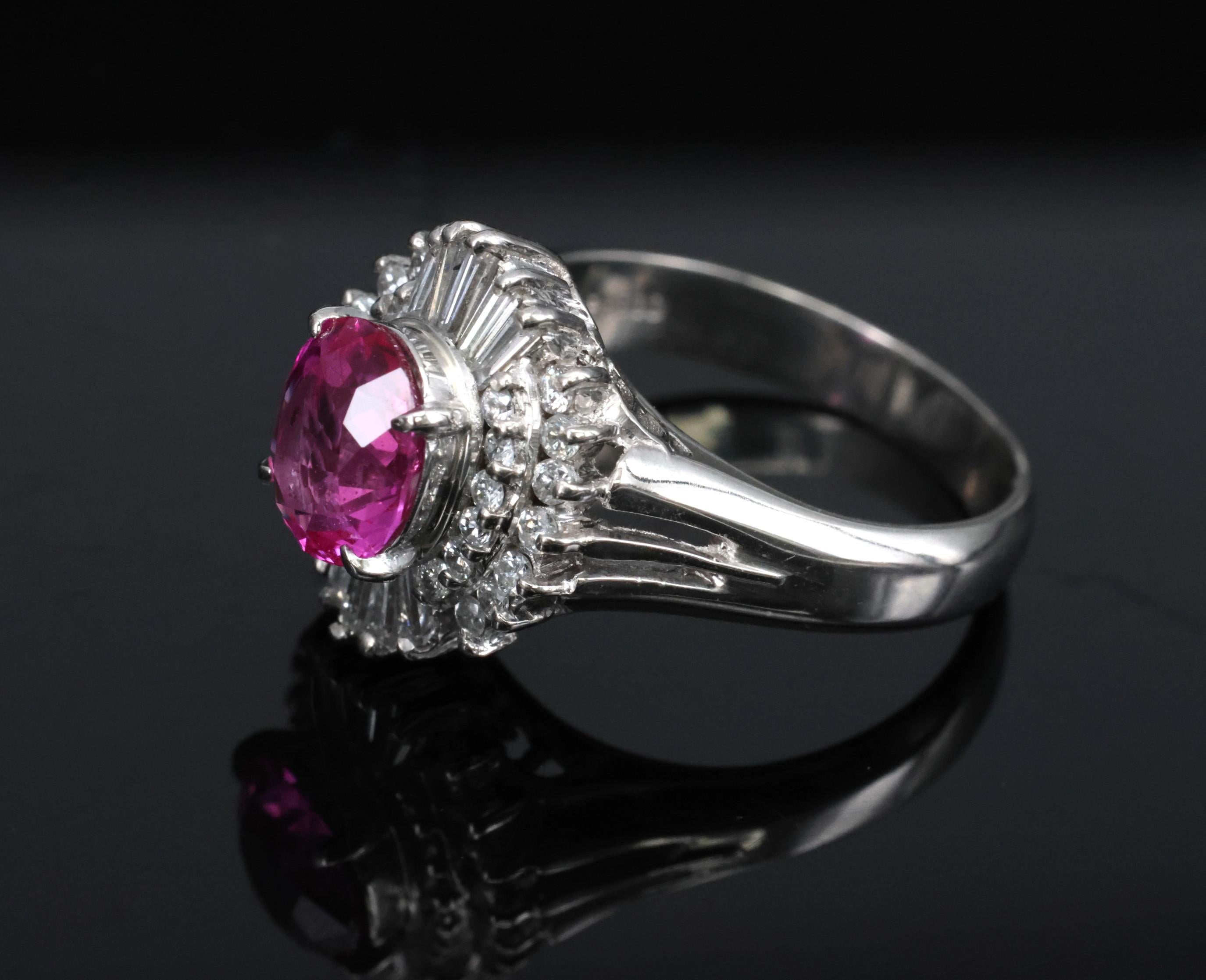 1.21ct GIA Burma No Heat Pink Sapphire & 0.40ct Diamond Platinum Ring, Size 4.5
