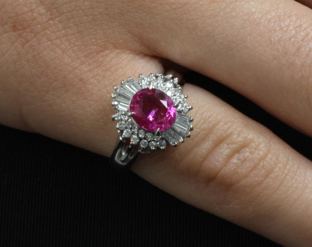 1.21ct GIA Burma No Heat Pink Sapphire & 0.40ct Diamond Platinum Ring, Size 4.5