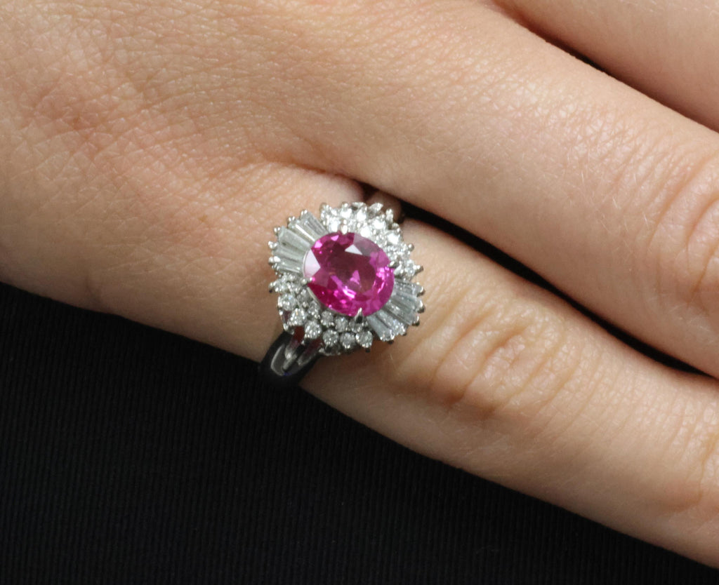 1.21ct GIA Burma No Heat Pink Sapphire & 0.40ct Diamond Platinum Ring, Size 4.5