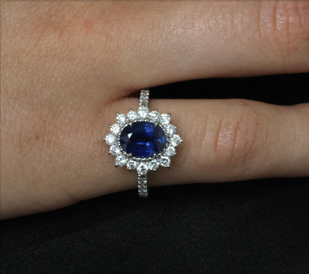 Fine 1.72ct GIA Blue Sapphire & 0.78ct Diamond Platinum Ring Size 5.75