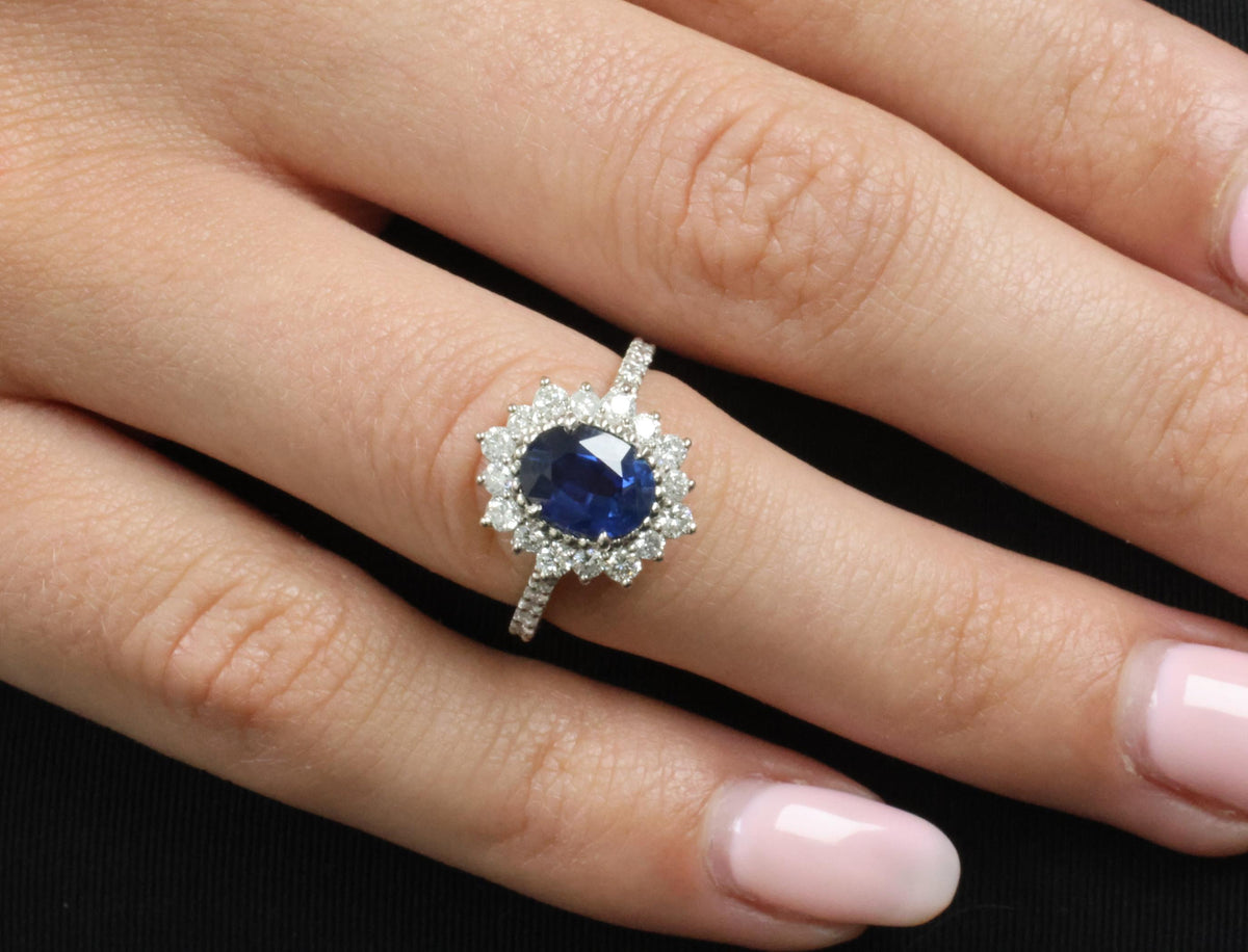Fine 1.72ct GIA Blue Sapphire & 0.78ct Diamond Platinum Ring Size 5.75