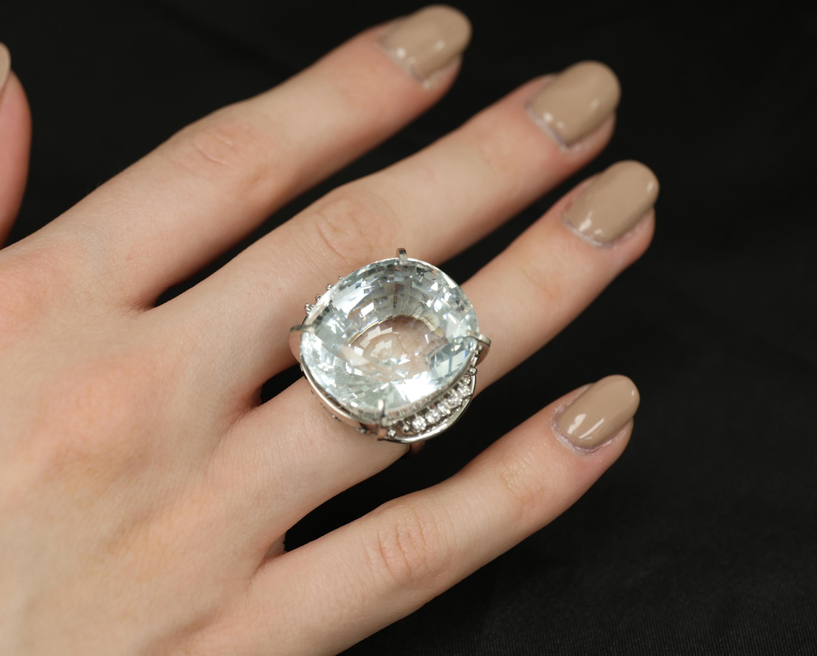 Rare 62.78ct Natural Aquamarine & 0.25ct Diamond Platinum Ring, 29.1g Size 6