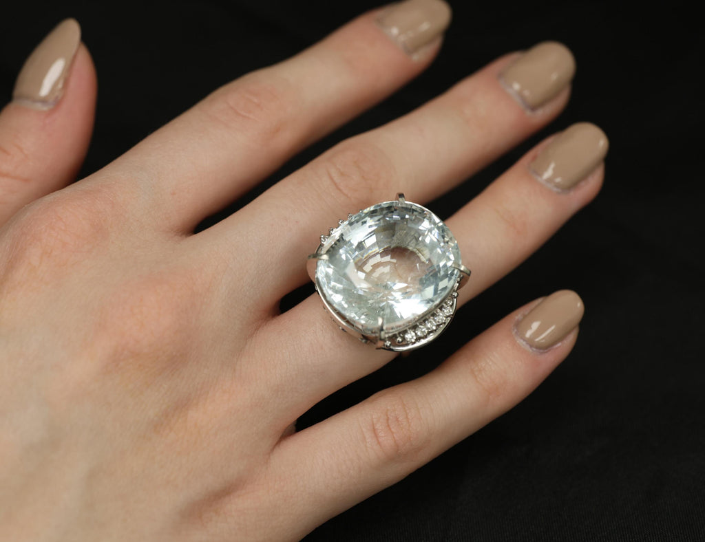 Rare 62.78ct Natural Aquamarine & 0.25ct Diamond Platinum Ring, 29.1g Size 6