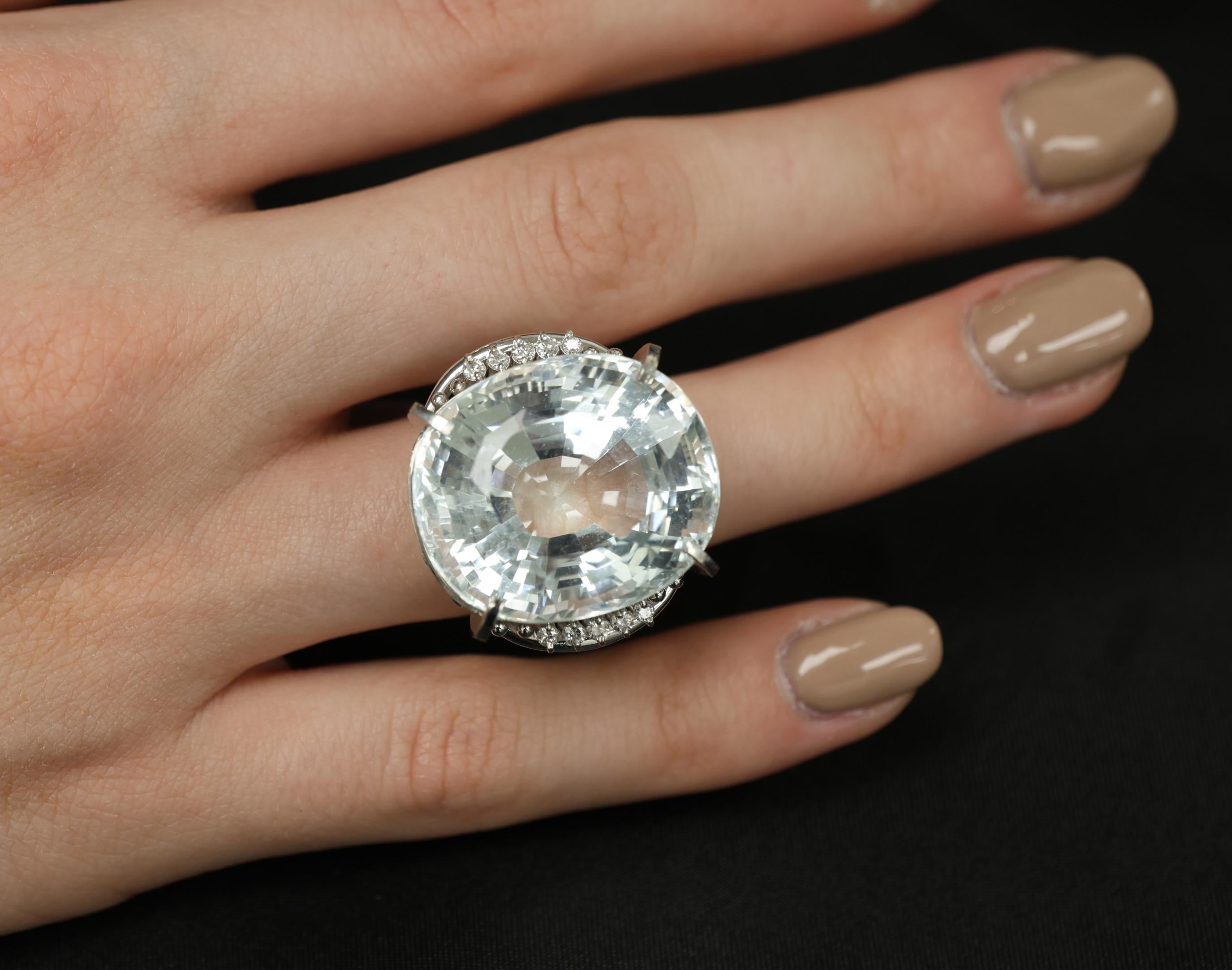 Rare 62.78ct Natural Aquamarine & 0.25ct Diamond Platinum Ring, 29.1g Size 6