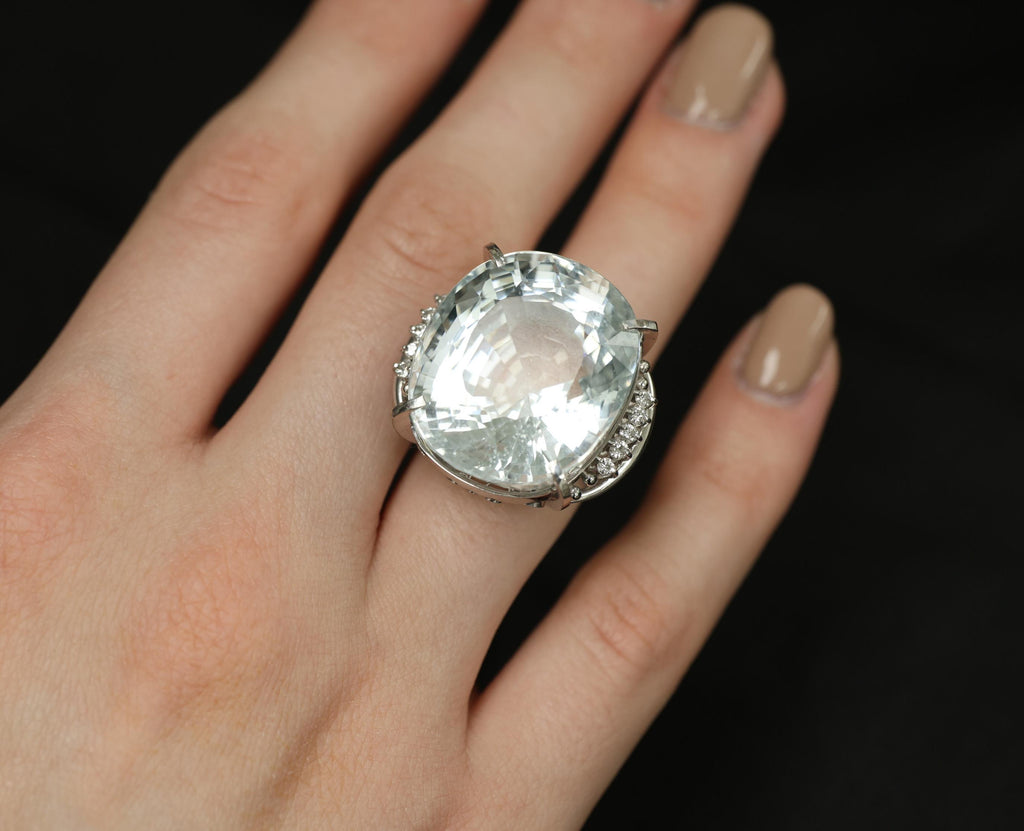 Rare 62.78ct Natural Aquamarine & 0.25ct Diamond Platinum Ring, 29.1g Size 6