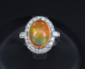 3.64 Natural Untreated Mexican Fire Opal & 0.60 Diamond Platinum Ring, Size 4.5