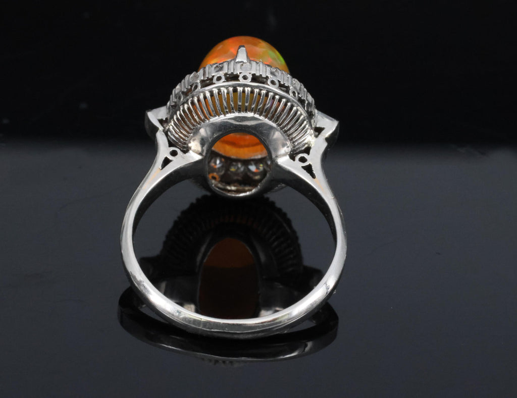3.64 Natural Untreated Mexican Fire Opal & 0.60 Diamond Platinum Ring, Size 4.5