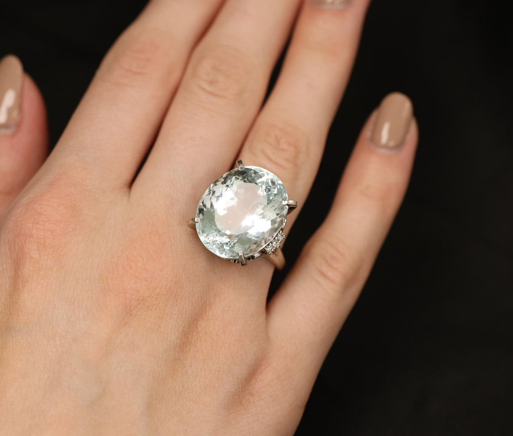 Fine 28.80ct Natural Aquamarine 0.12ct Diamond Platinum Ring 14.8gr Size 8.5