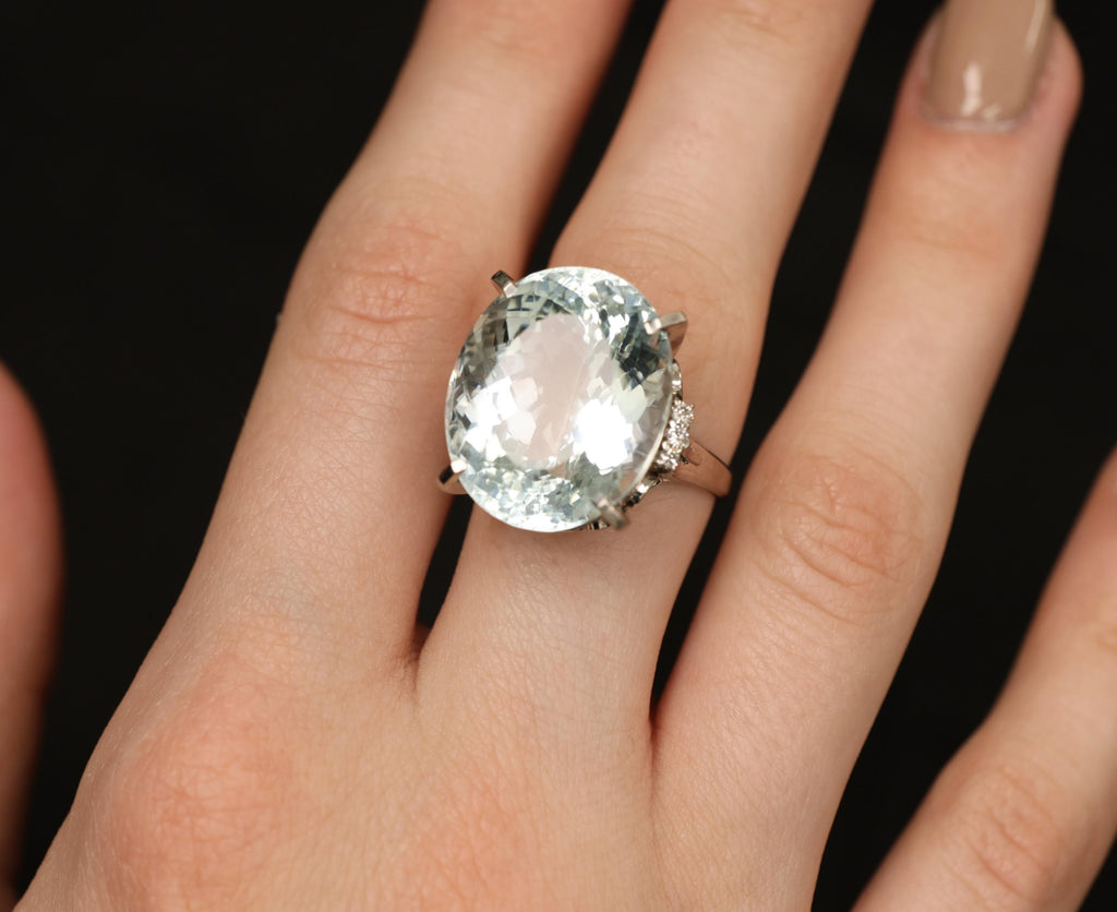 Fine 28.80ct Natural Aquamarine 0.12ct Diamond Platinum Ring 14.8gr Size 8.5