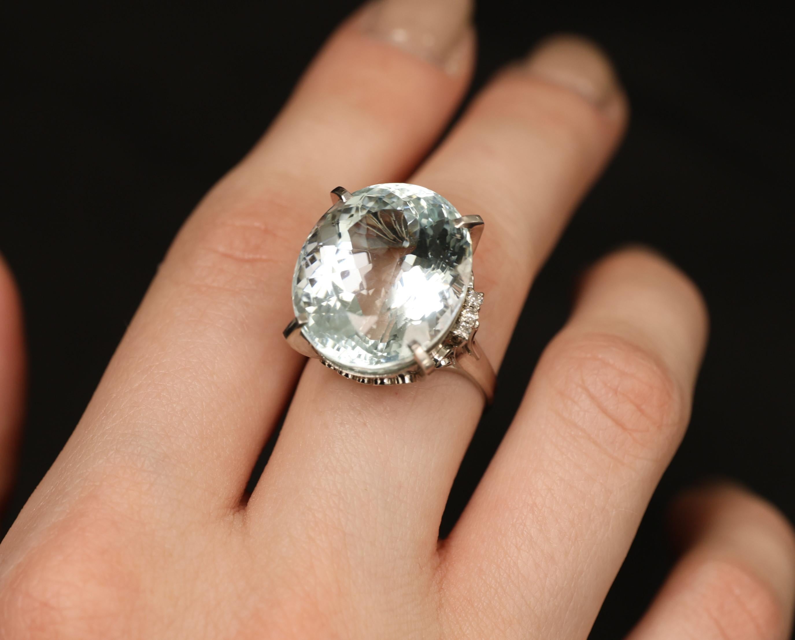 Fine 28.80ct Natural Aquamarine 0.12ct Diamond Platinum Ring 14.8gr Size 8.5