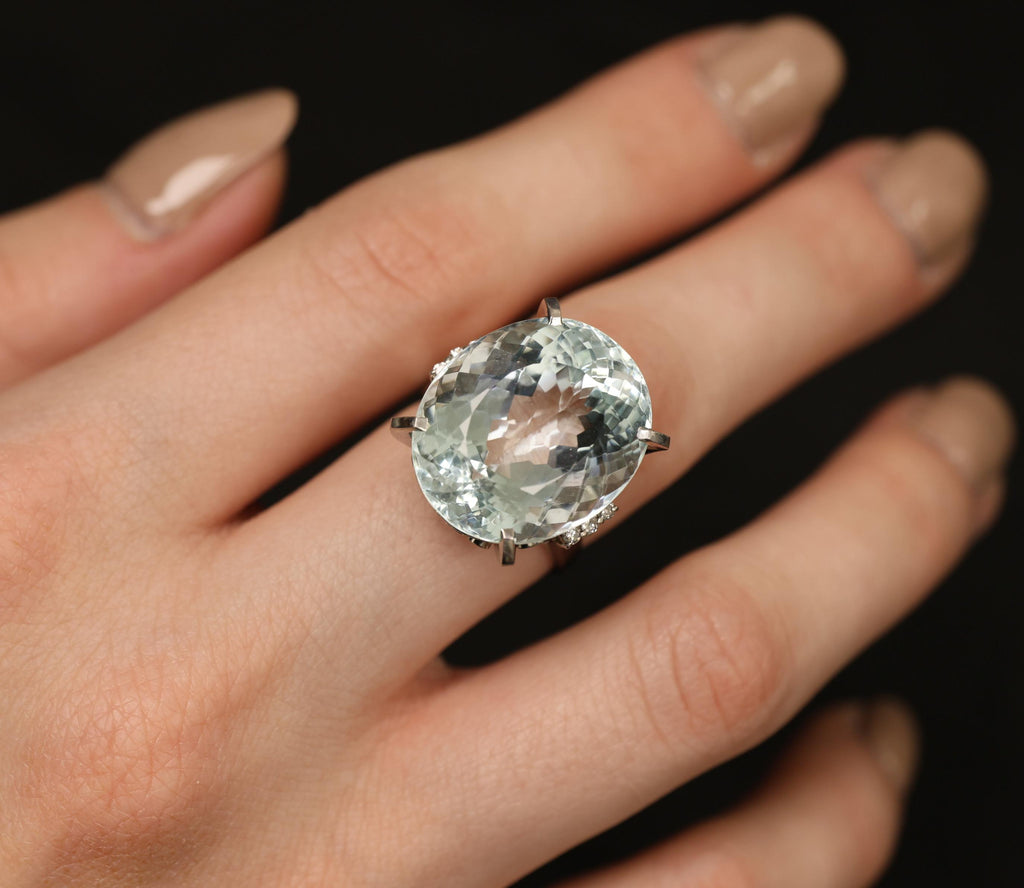 Fine 28.80ct Natural Aquamarine 0.12ct Diamond Platinum Ring 14.8gr Size 8.5