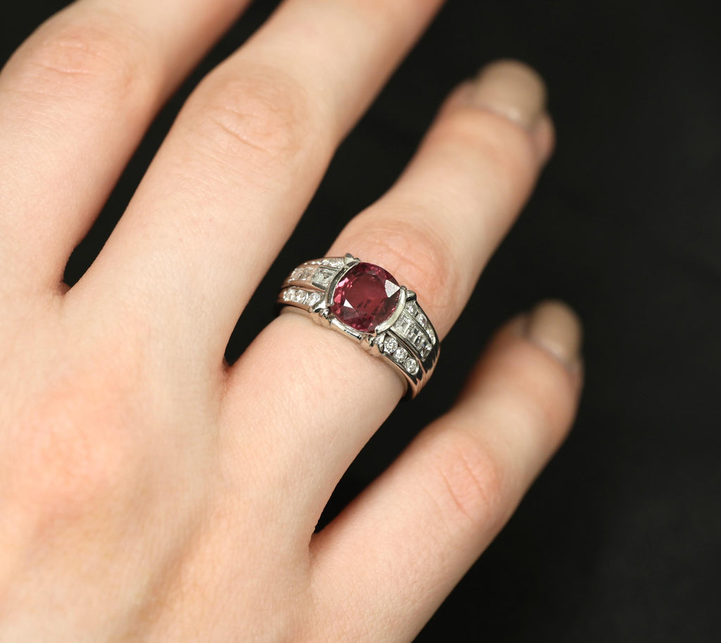 Rare 3.04ct GIA Certified Thai Ruby & 0.49ct Diamond Platinum Ring Size 6