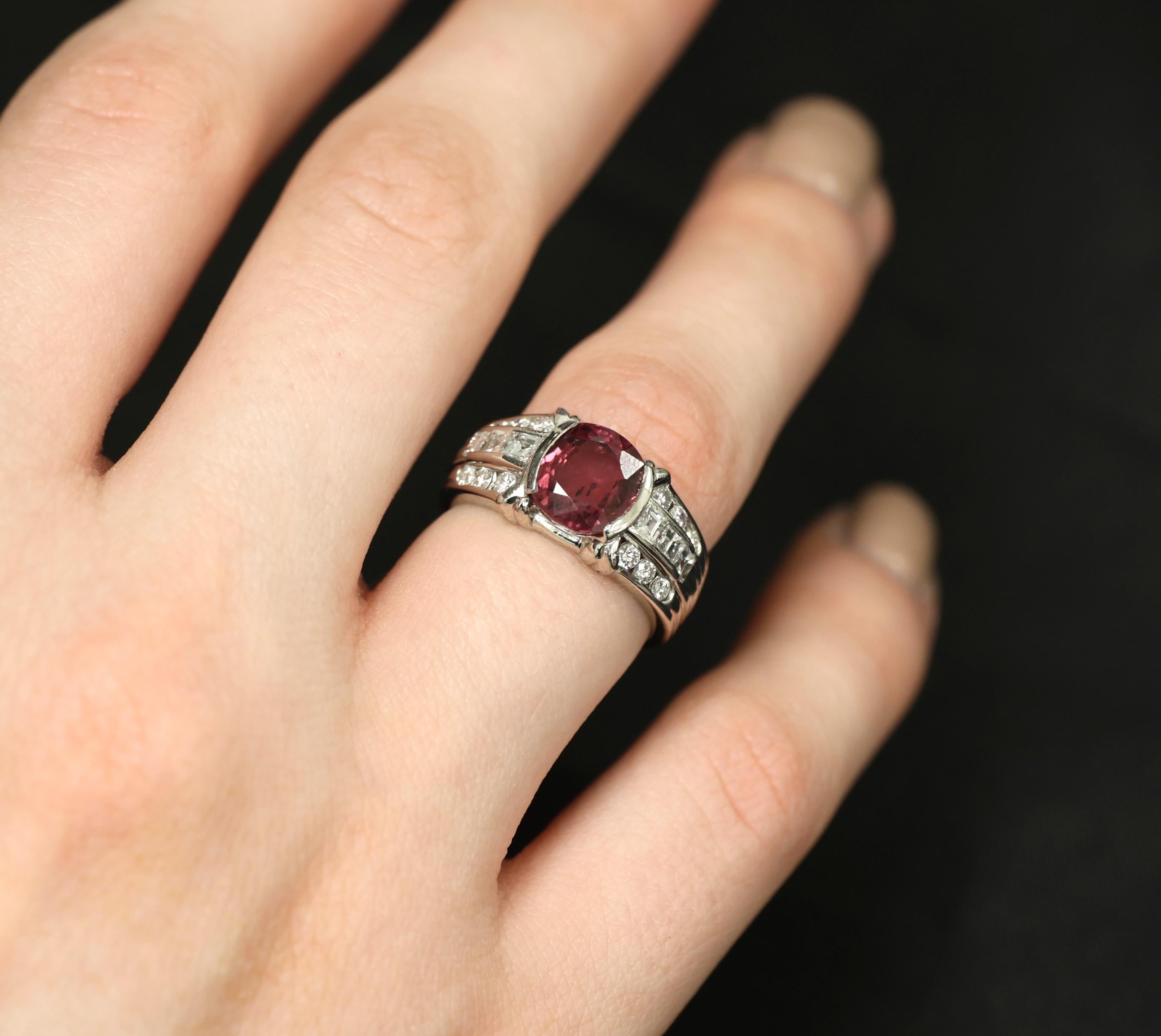Rare 3.04ct GIA Certified Thai Ruby & 0.49ct Diamond Platinum Ring Size 6