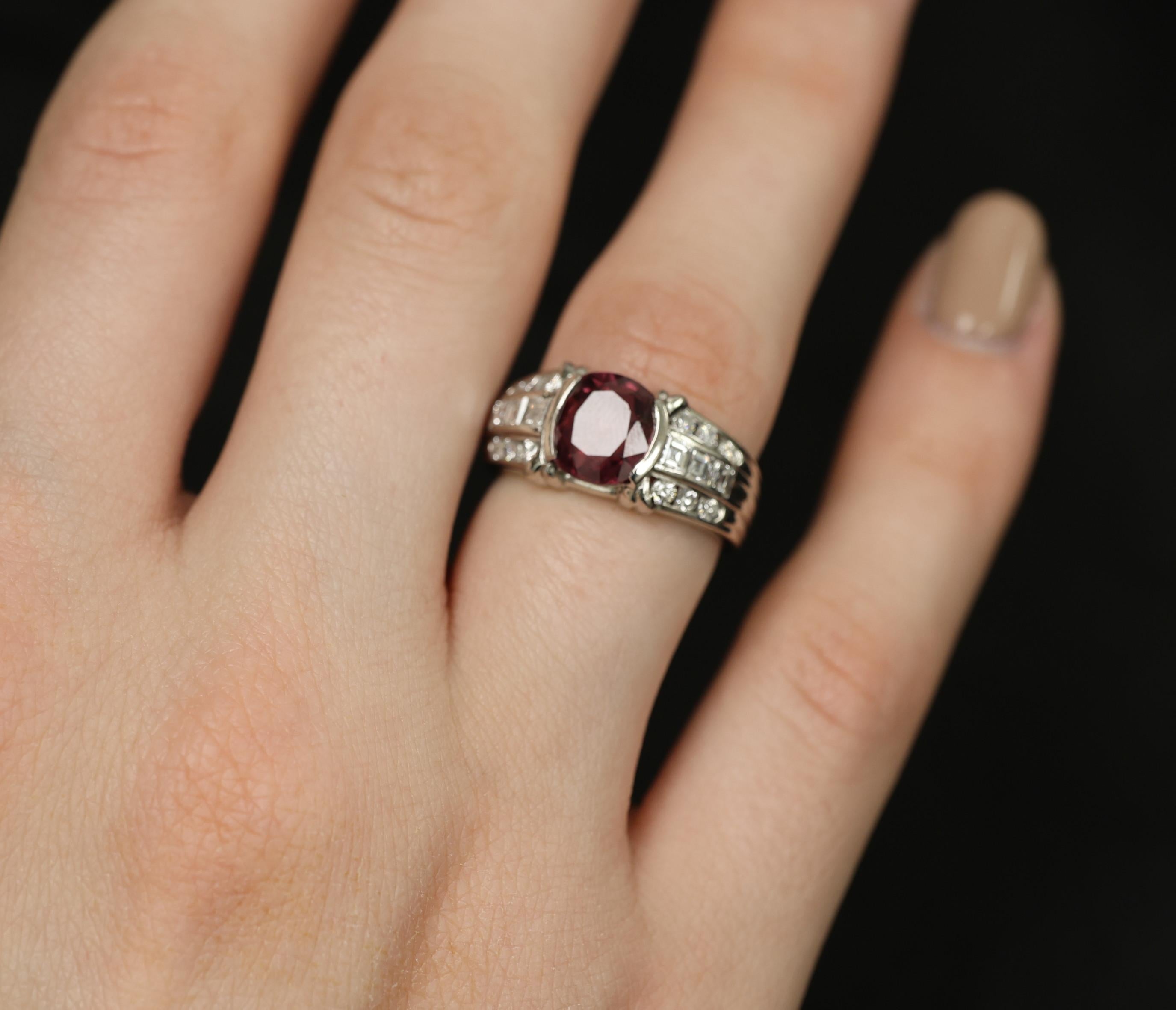 Rare 3.04ct GIA Certified Thai Ruby & 0.49ct Diamond Platinum Ring Size 6