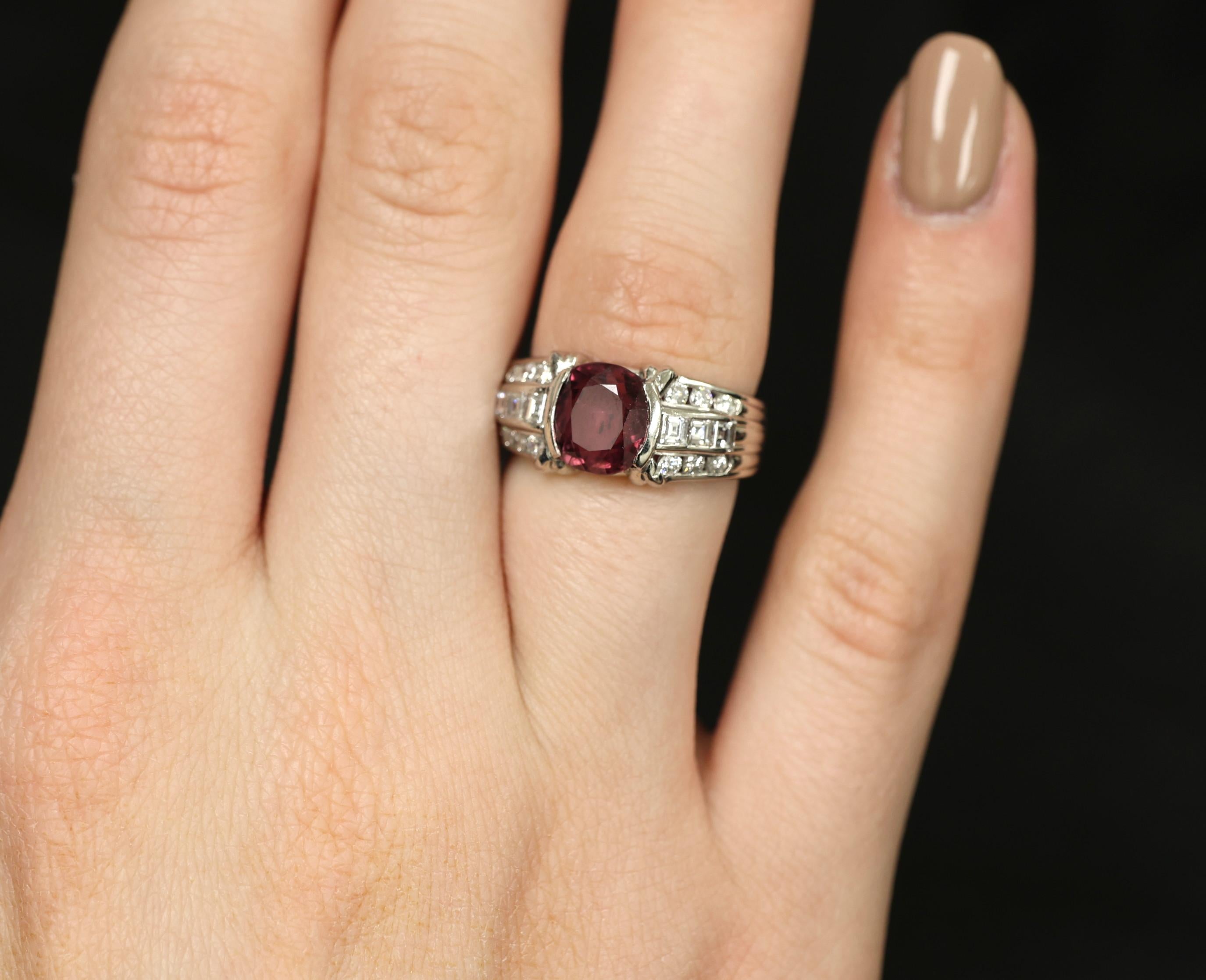 Rare 3.04ct GIA Certified Thai Ruby & 0.49ct Diamond Platinum Ring Size 6