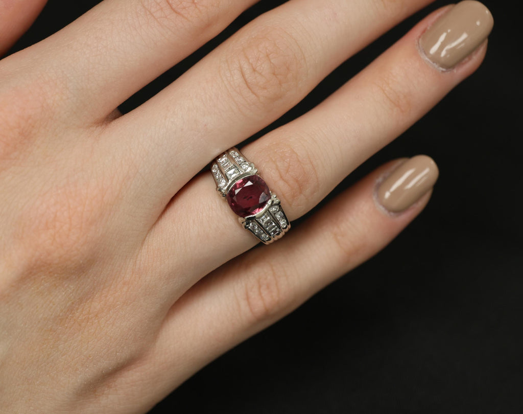Rare 3.04ct GIA Certified Thai Ruby & 0.49ct Diamond Platinum Ring Size 6