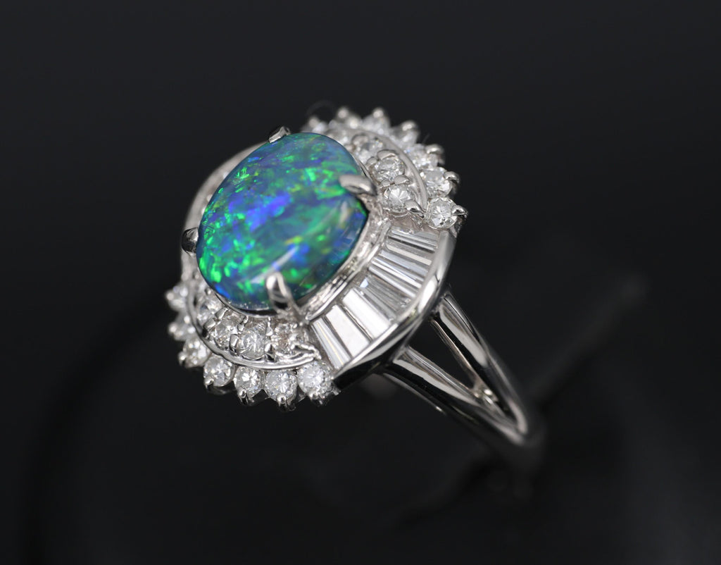 Fine 2.09ct Natural Black Opal & 1.06ct Diamond Platinum Ring Size 6