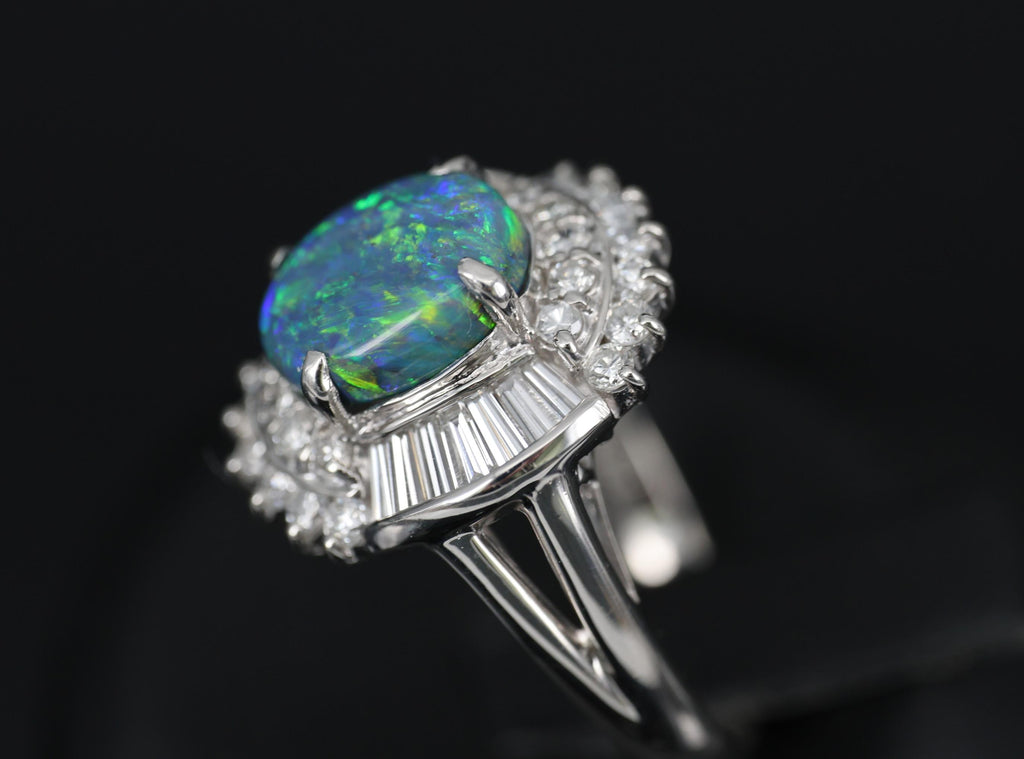 Fine 2.09ct Natural Black Opal & 1.06ct Diamond Platinum Ring Size 6