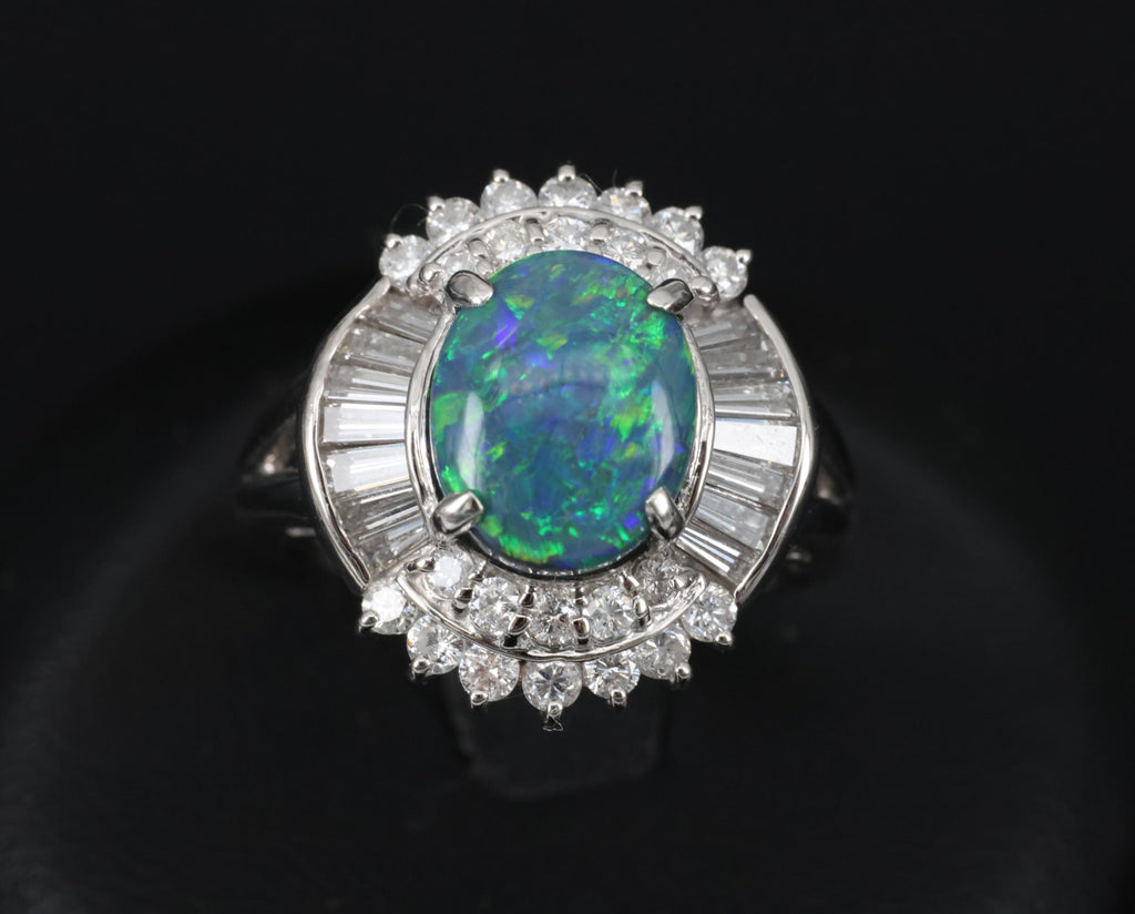 Fine 2.09ct Natural Black Opal & 1.06ct Diamond Platinum Ring Size 6