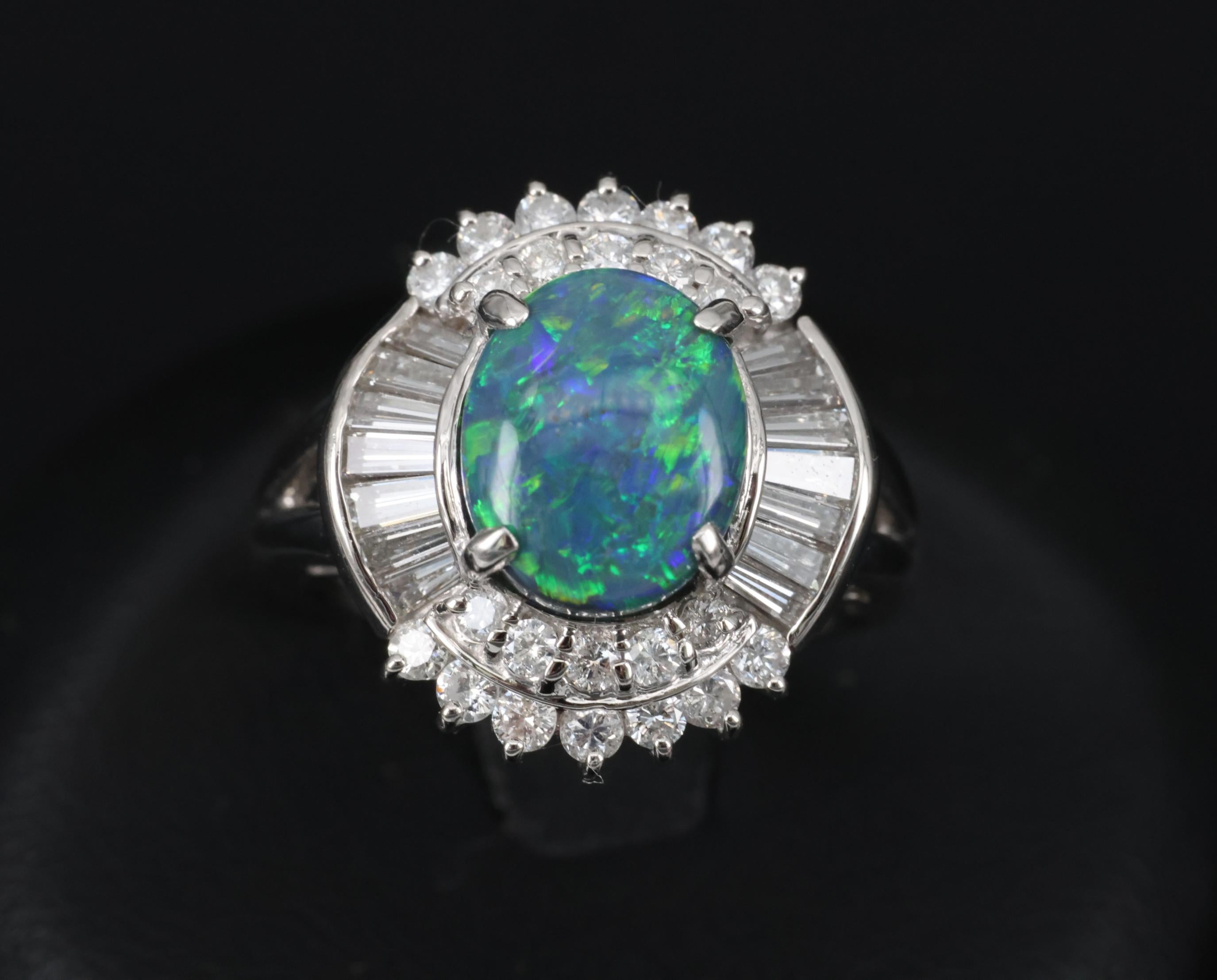 Fine 2.09ct Natural Black Opal & 1.06ct Diamond Platinum Ring Size 6