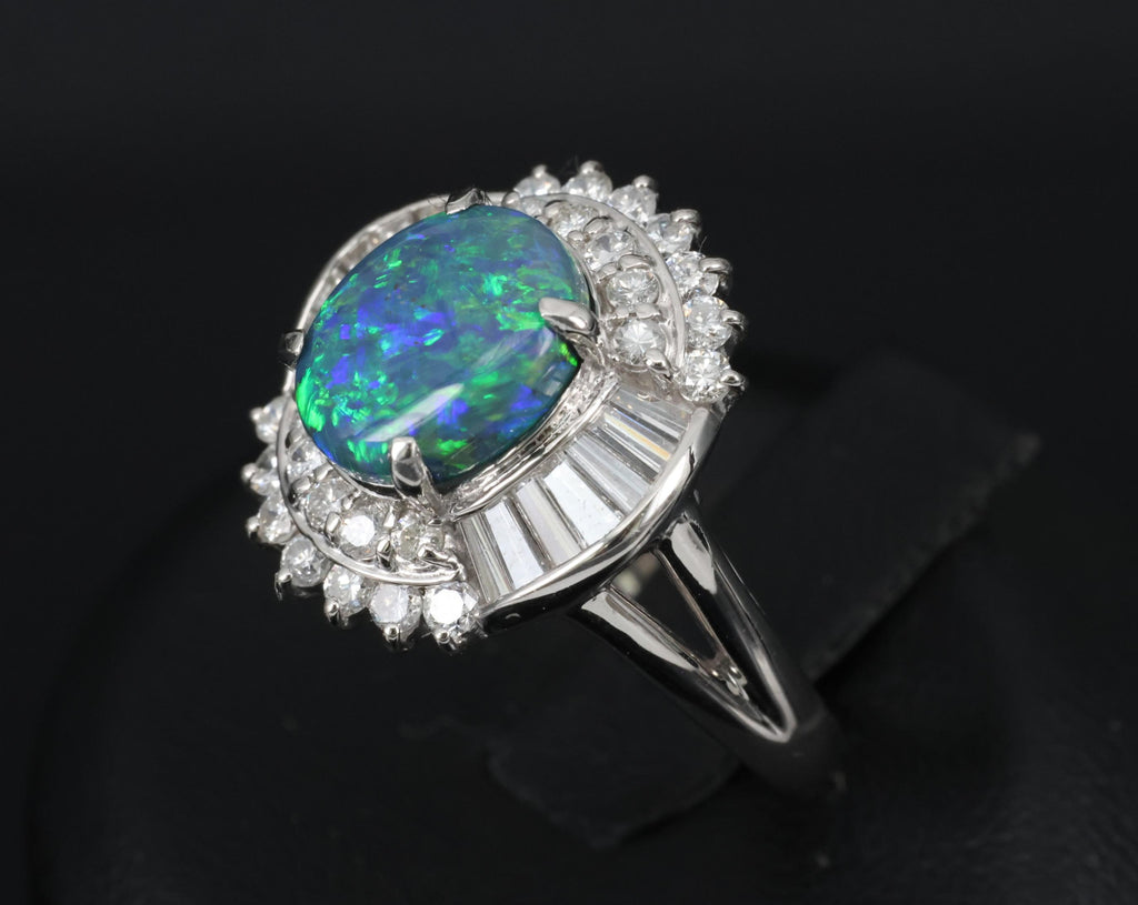 Fine 2.09ct Natural Black Opal & 1.06ct Diamond Platinum Ring Size 6