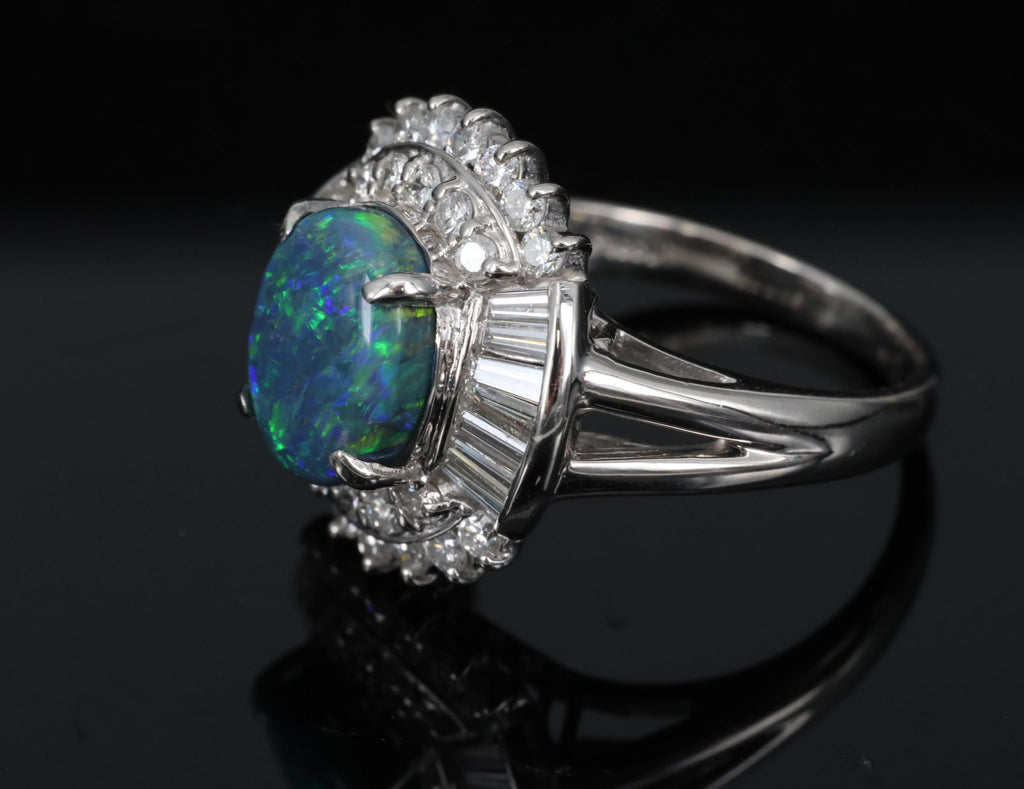 Fine 2.09ct Natural Black Opal & 1.06ct Diamond Platinum Ring Size 6