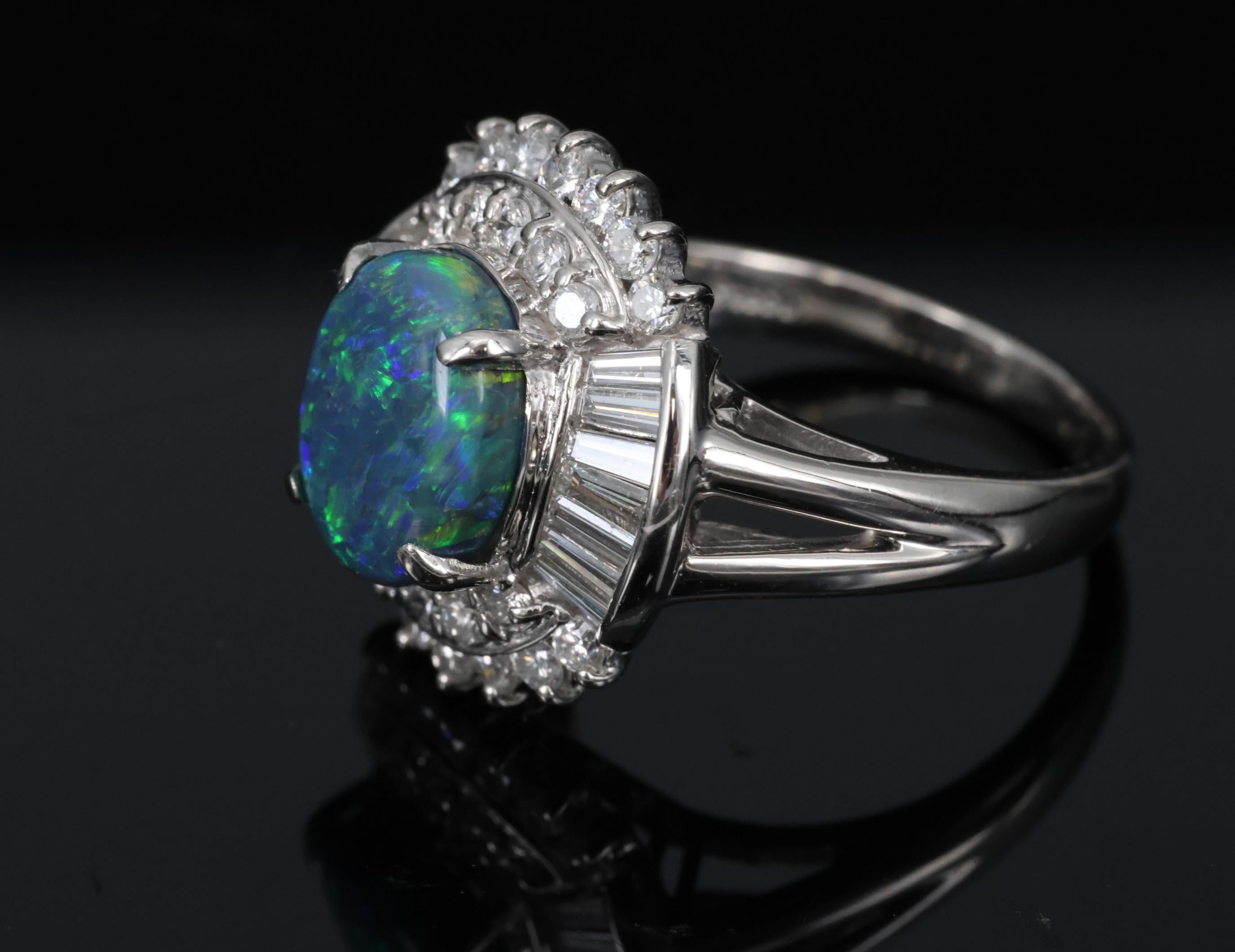 Fine 2.09ct Natural Black Opal & 1.06ct Diamond Platinum Ring Size 6
