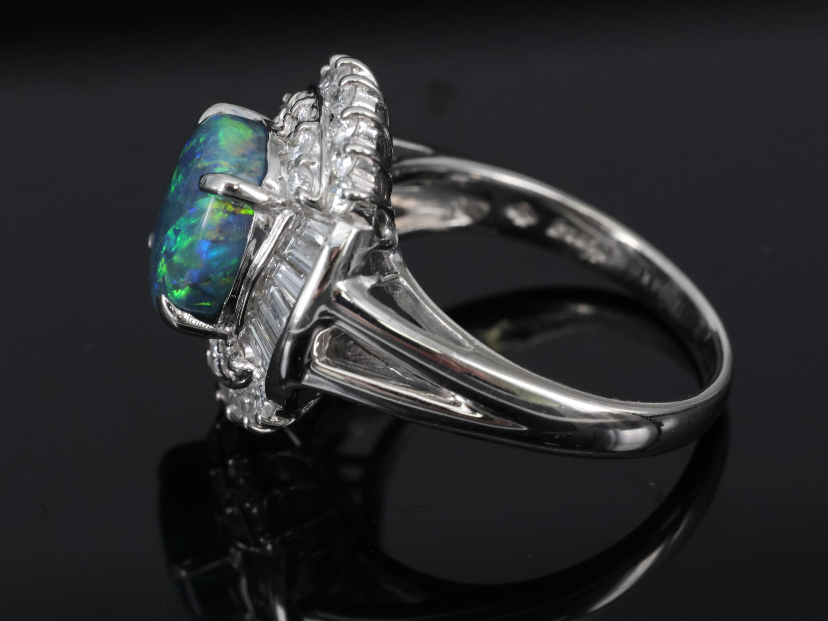 Fine 2.09ct Natural Black Opal & 1.06ct Diamond Platinum Ring Size 6
