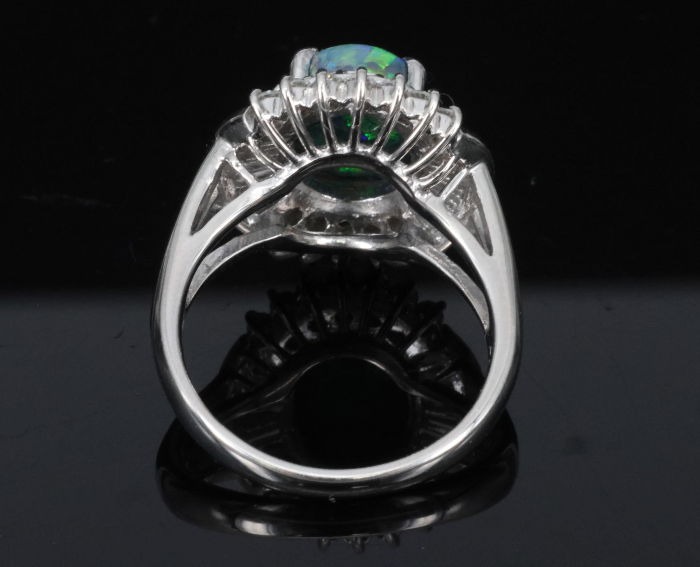 Fine 2.09ct Natural Black Opal & 1.06ct Diamond Platinum Ring Size 6