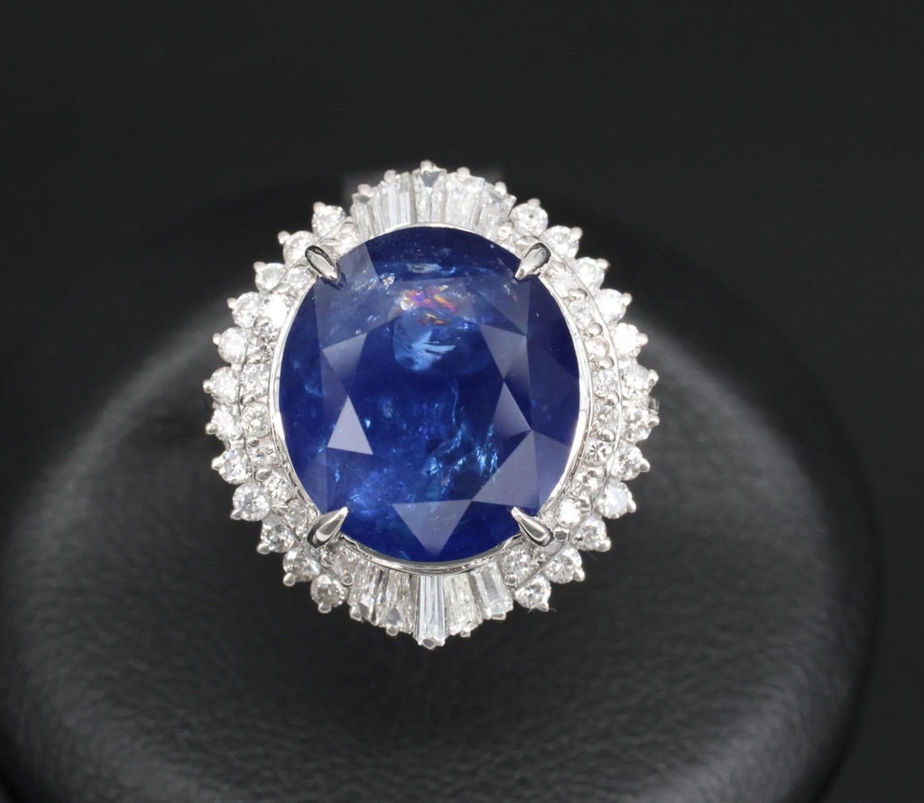 RARE! 13.80ct GIA Ceylon Blue Sapphire & 0.82ct Diamond Platinum Ring, Size 4.5