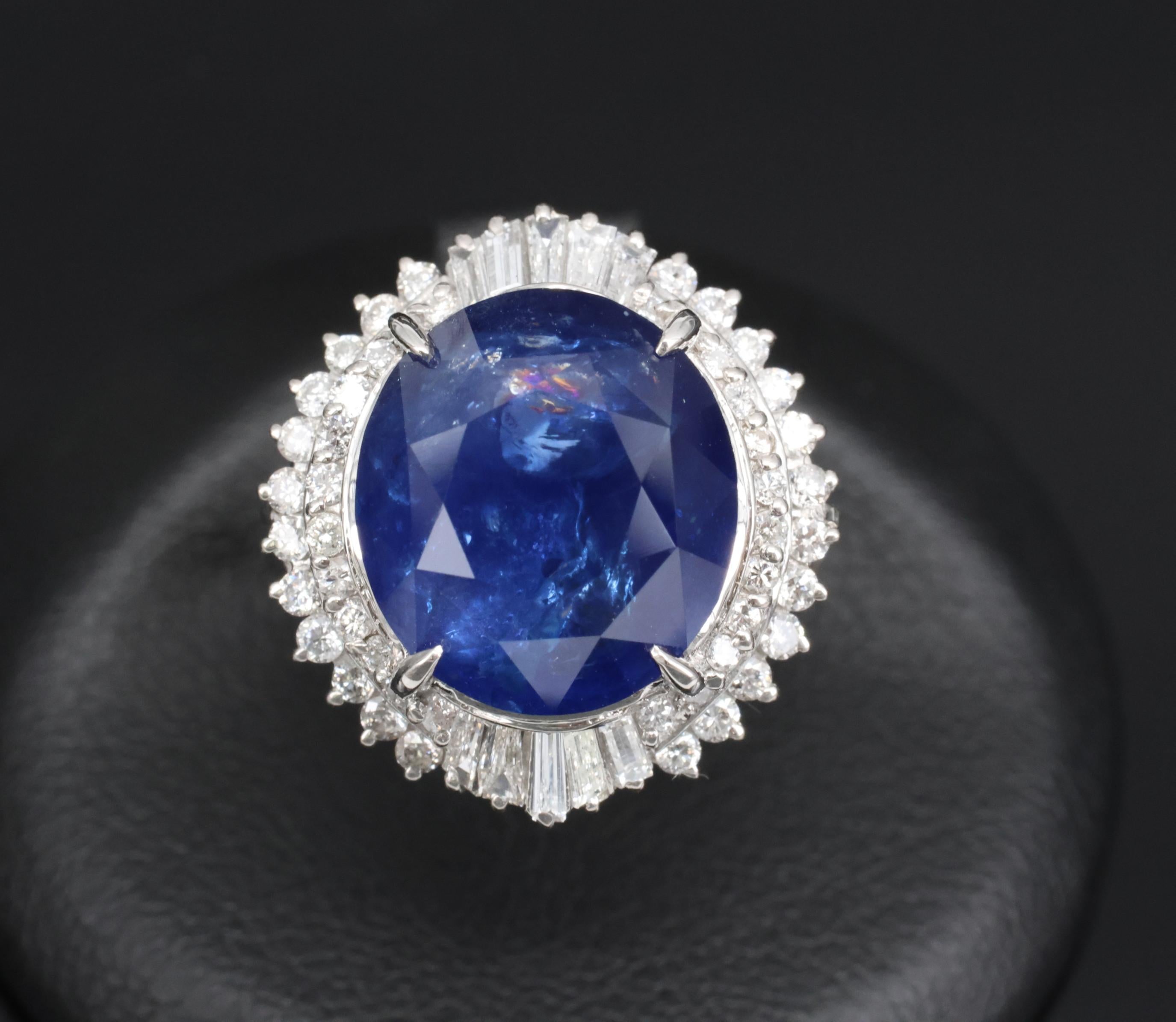 RARE! 13.80ct GIA Ceylon Blue Sapphire & 0.82ct Diamond Platinum Ring, Size 4.5