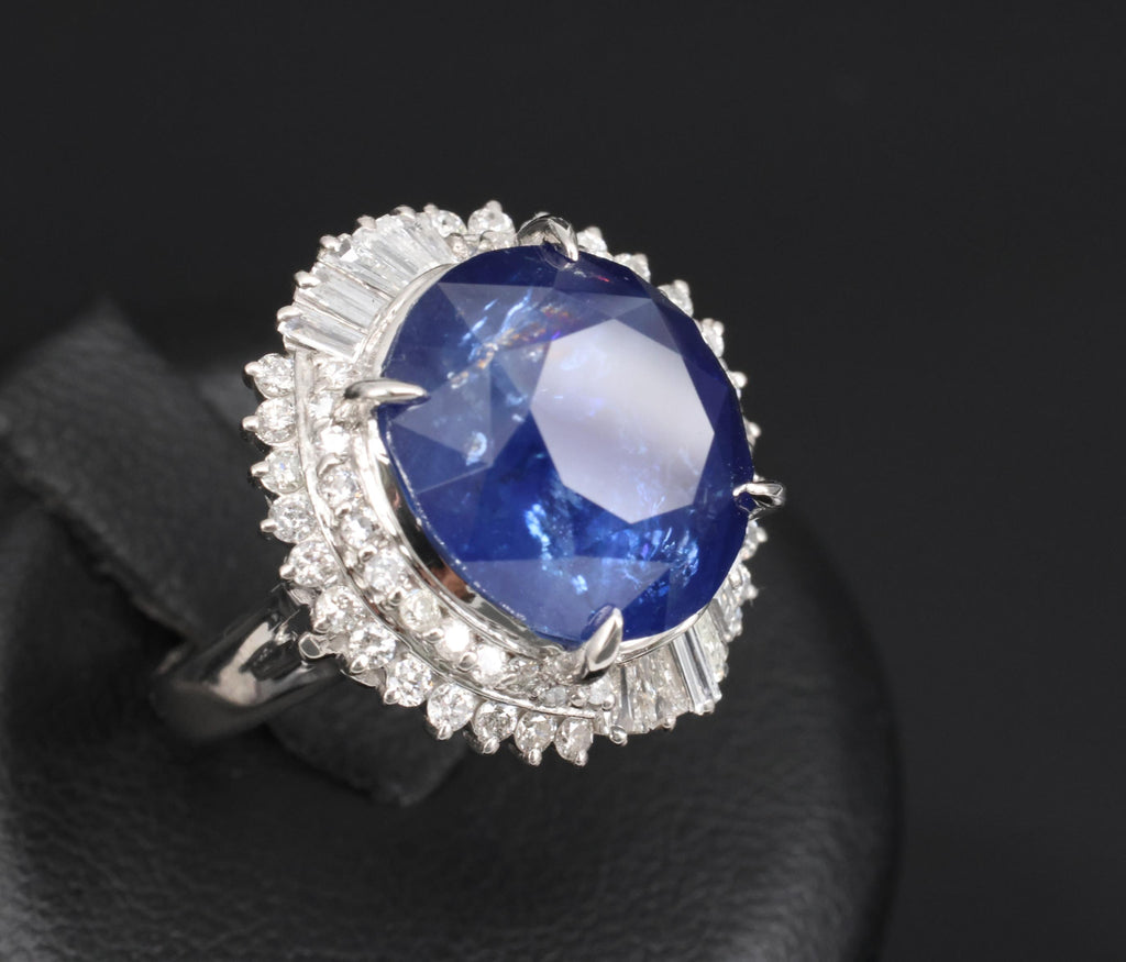 RARE! 13.80ct GIA Ceylon Blue Sapphire & 0.82ct Diamond Platinum Ring, Size 4.5